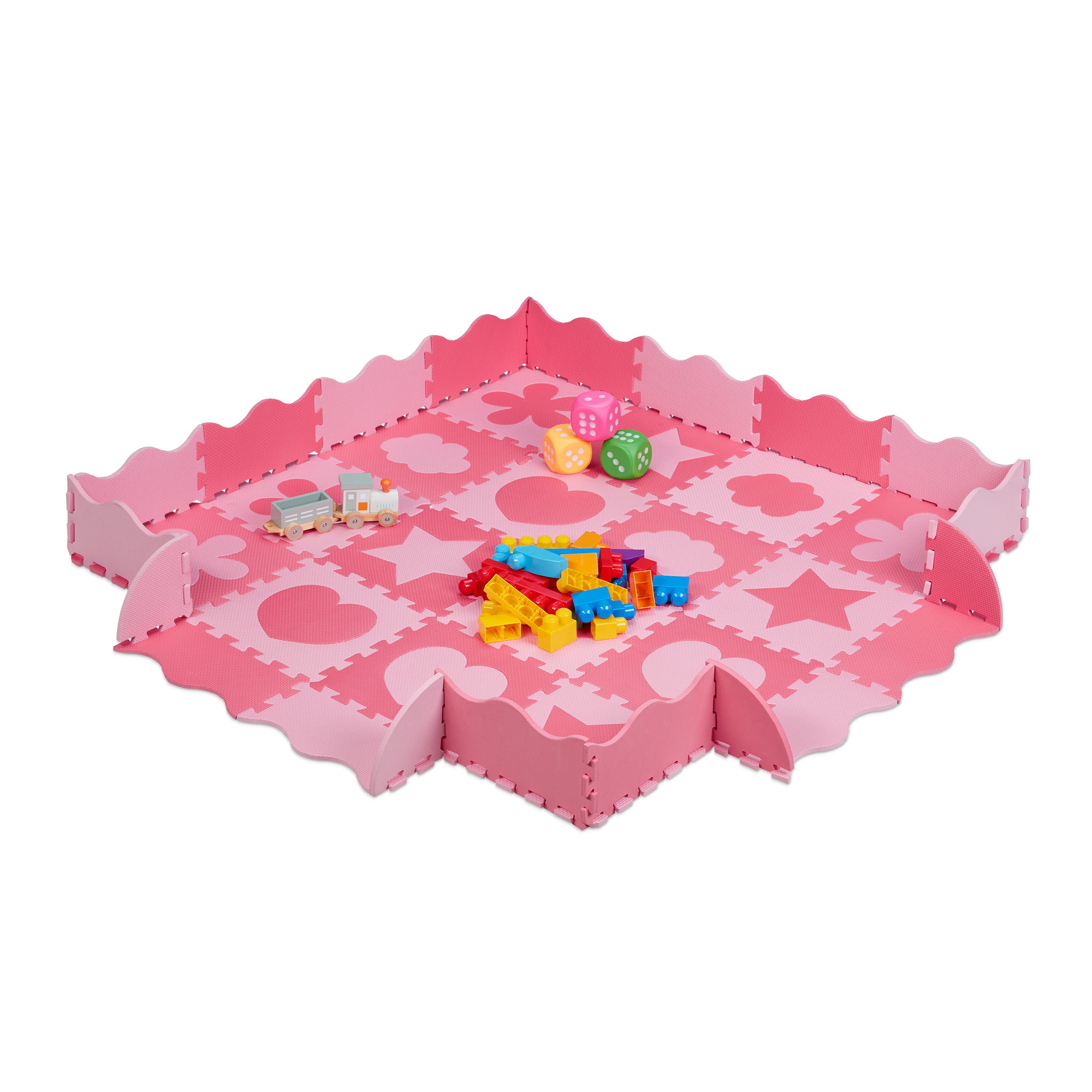 Relaxdays Tapis de sol puzzle 52 pièces, mousse EVA, sans polluants, 1,4  m2, dalle jeu bébé bord, diff motifs, rose