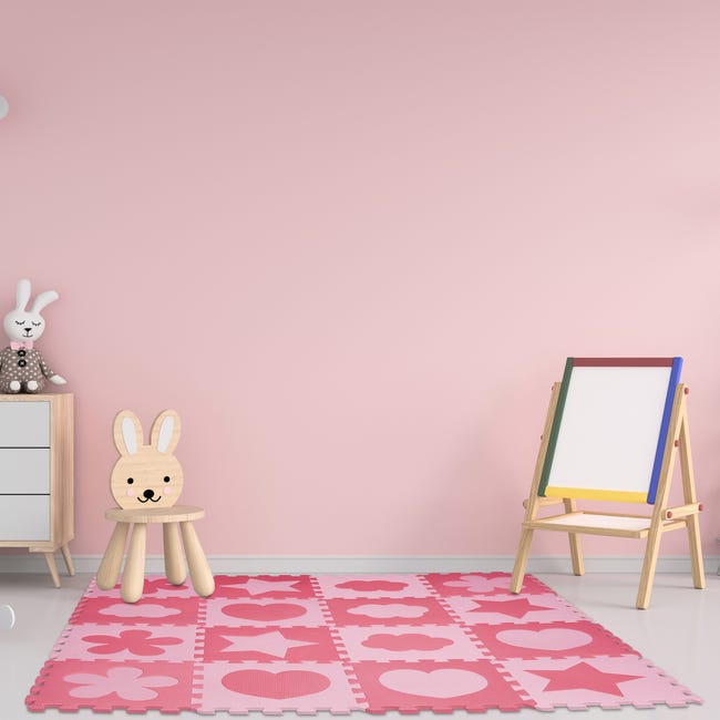 Tapis de jeu bébé - mousse - tapis puzzle - 145x145cm - gris, rose