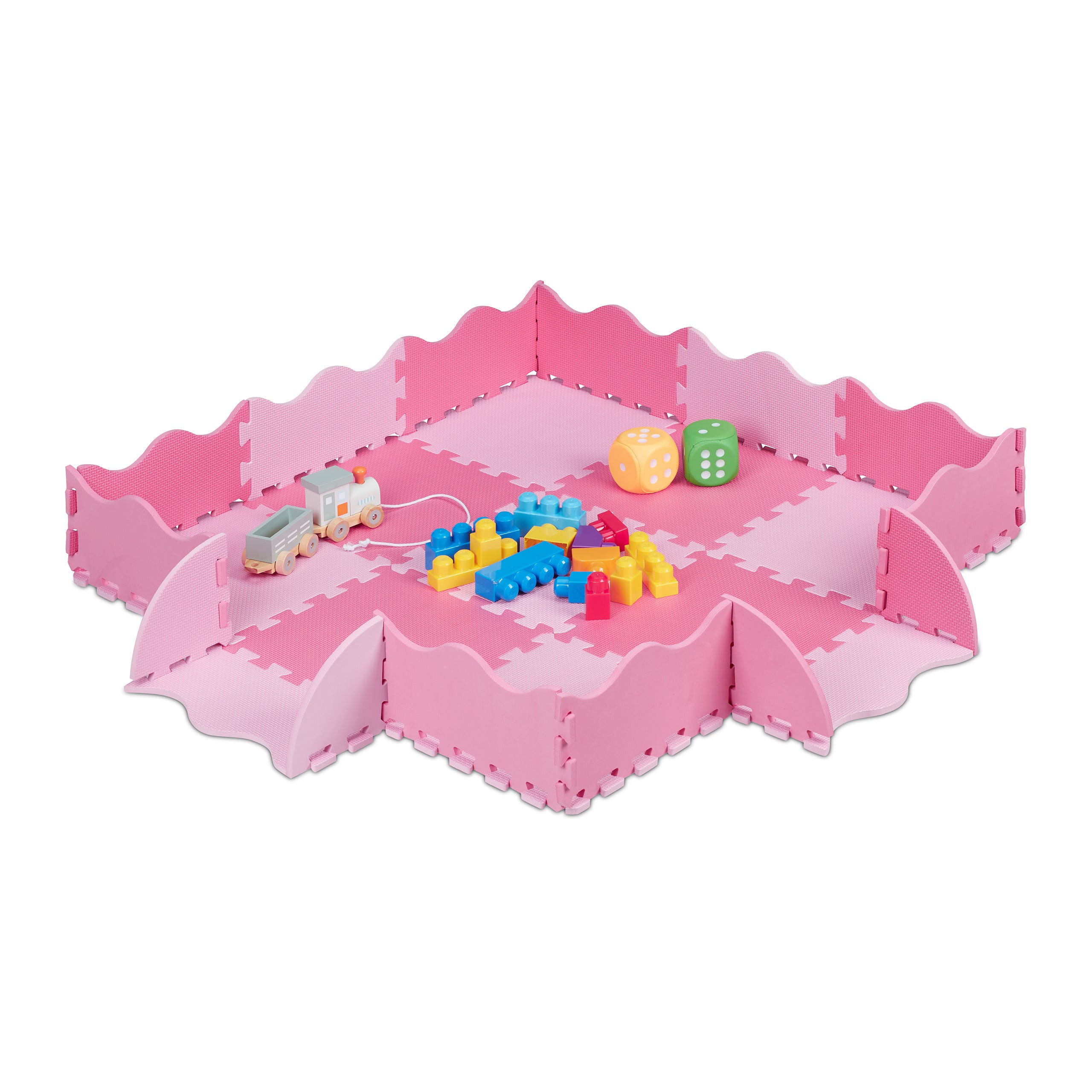 Relaxdays Tapis puzzle 25 pièces, mousse EVA, sans substances nocives, 0,77  m2, dalle jeu enfant avec bord, rose