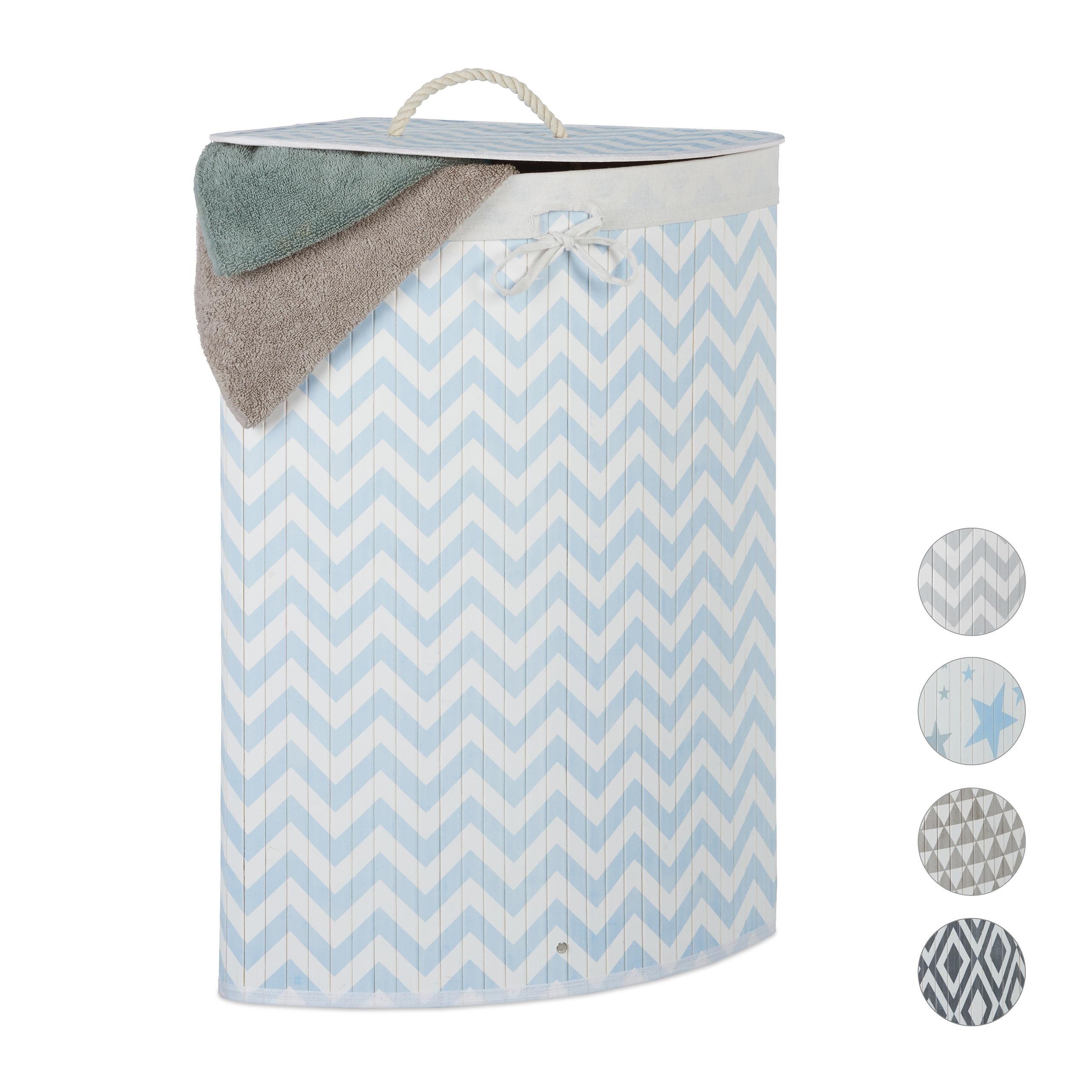 Cesto Portabiancheria Angolare In Bambù Relaxdays, 60L Pieghevole Con Coperchio - Ideale Per Bagno E Camera