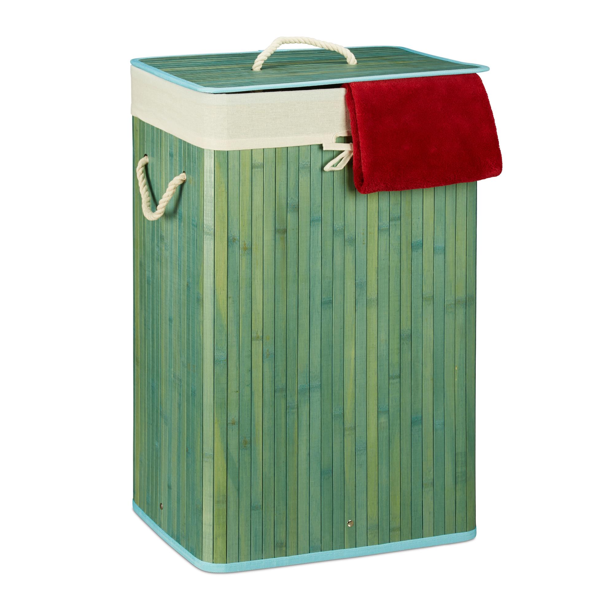 Cesto Biancheria Pieghevole Simple Houseware Con Coperchio | Beige 33x33x58 Cm | Contenitore Per Bagno E Armadio Con Maniglie