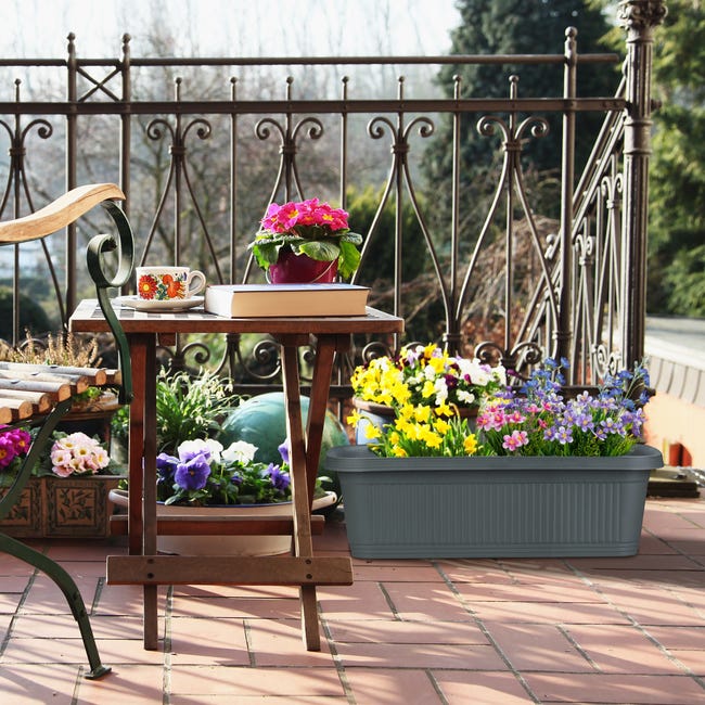 Relaxdays Jardinières en lot de 2, bac à plantes, pour balcon, jardin,  terrasse, plastique, réservoir d'eau, anthracite