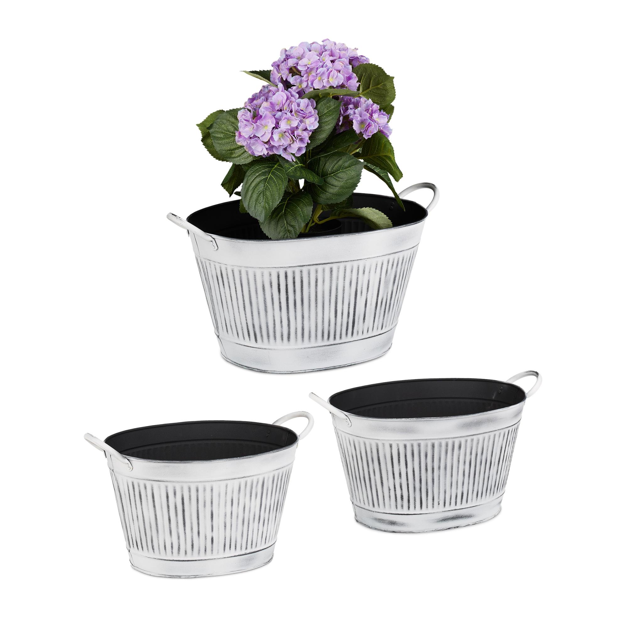 Relaxdays Vasi Per Fiori, Set Da 3, Fioriere Quadrate In Rattan Con Rivestimento Per Interni 3 Misure Bianco Naturale 62293107