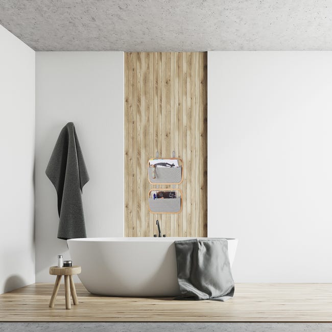 Relaxdays Organizer da parete bambù pannello portaoggetti 2 tasche da porta  & muro HLP: 60 x 40 x 1,5 cm, beige/grigio