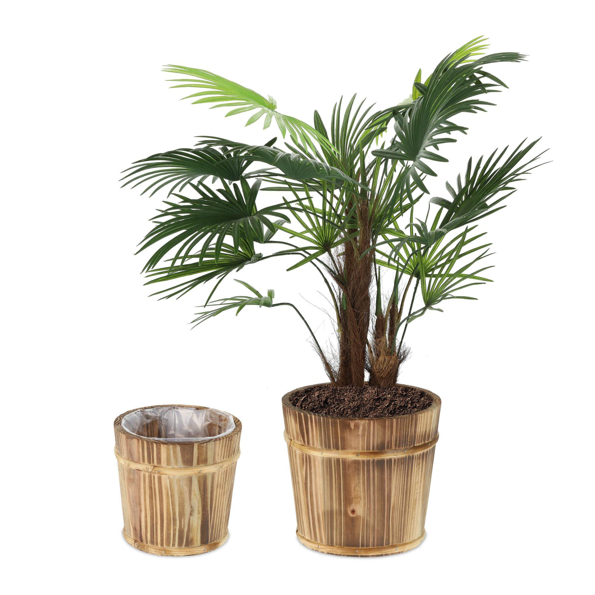 Set 2 Fioriere Tonde 41cm In Plastica Effetto Legno Drift - Vaso A Botte Per Esterno