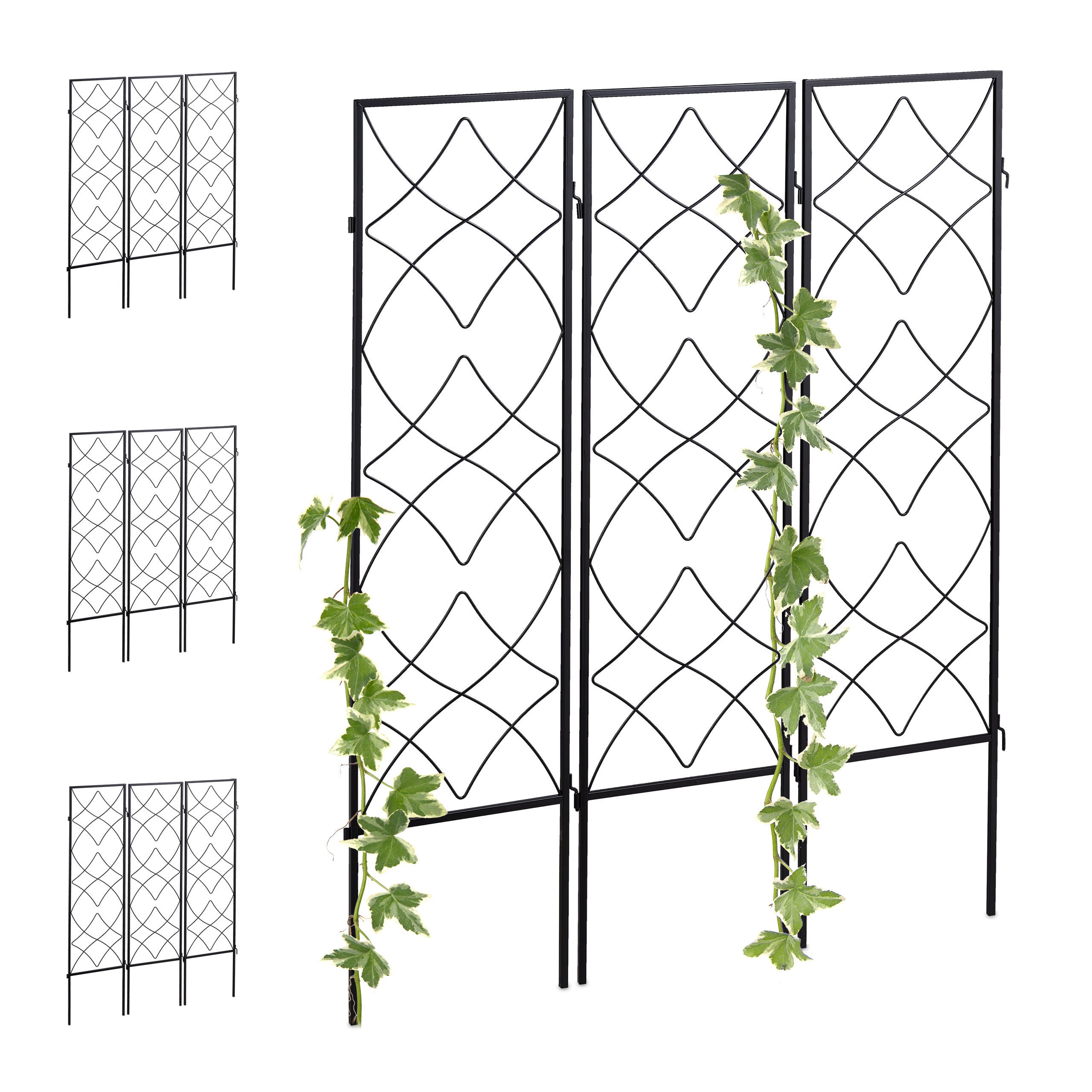 Treillis de jardin, métal, lot de 12, à planter, support pour plantes  grimpantes, 122x31 cm, jardin, noir