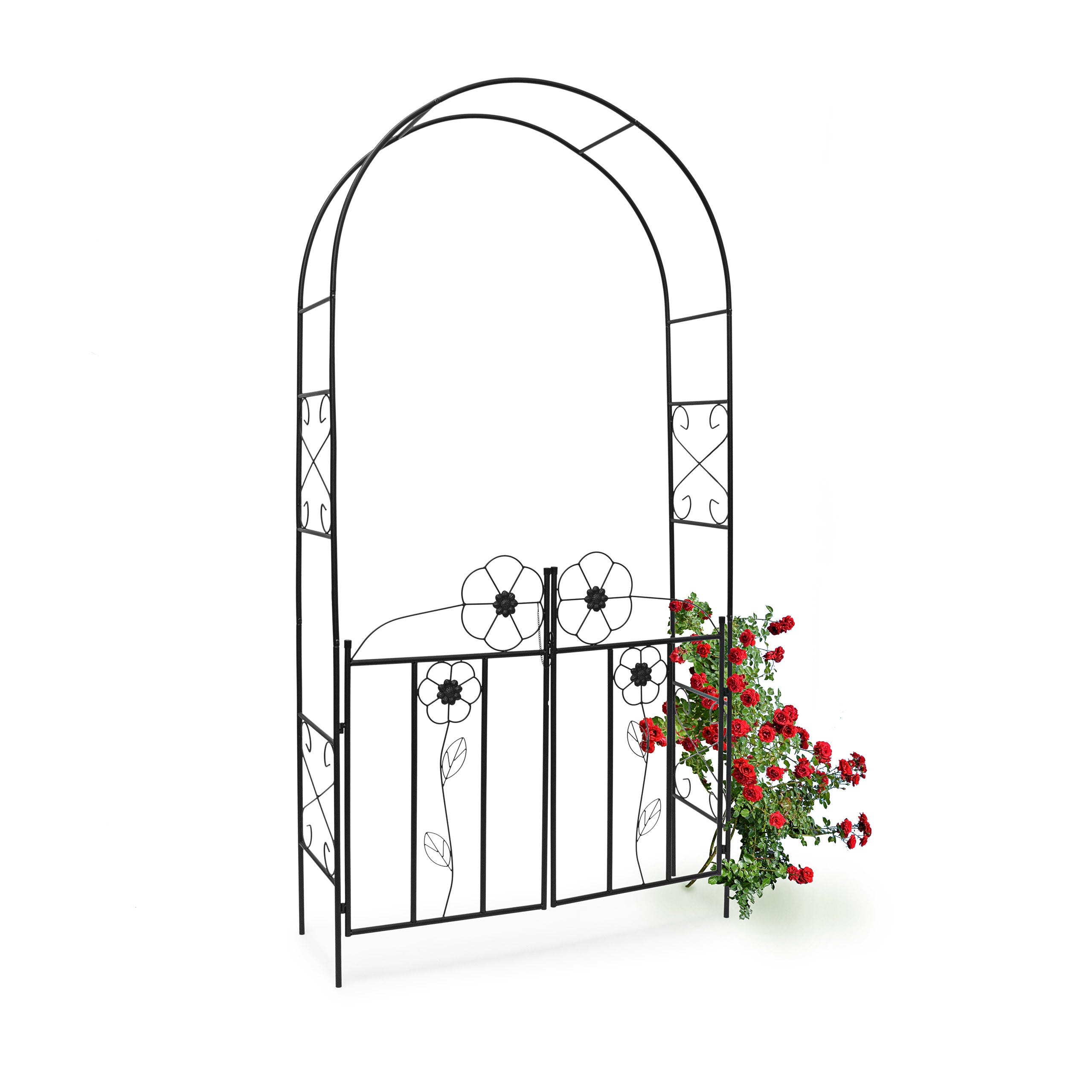 Relaxdays Arche à rosier Arceau de décoration jardin avec portillons H x l  x P: 228 x 116 x 36,5 cm en fer époxy Support pour plantes grimpantes, noir