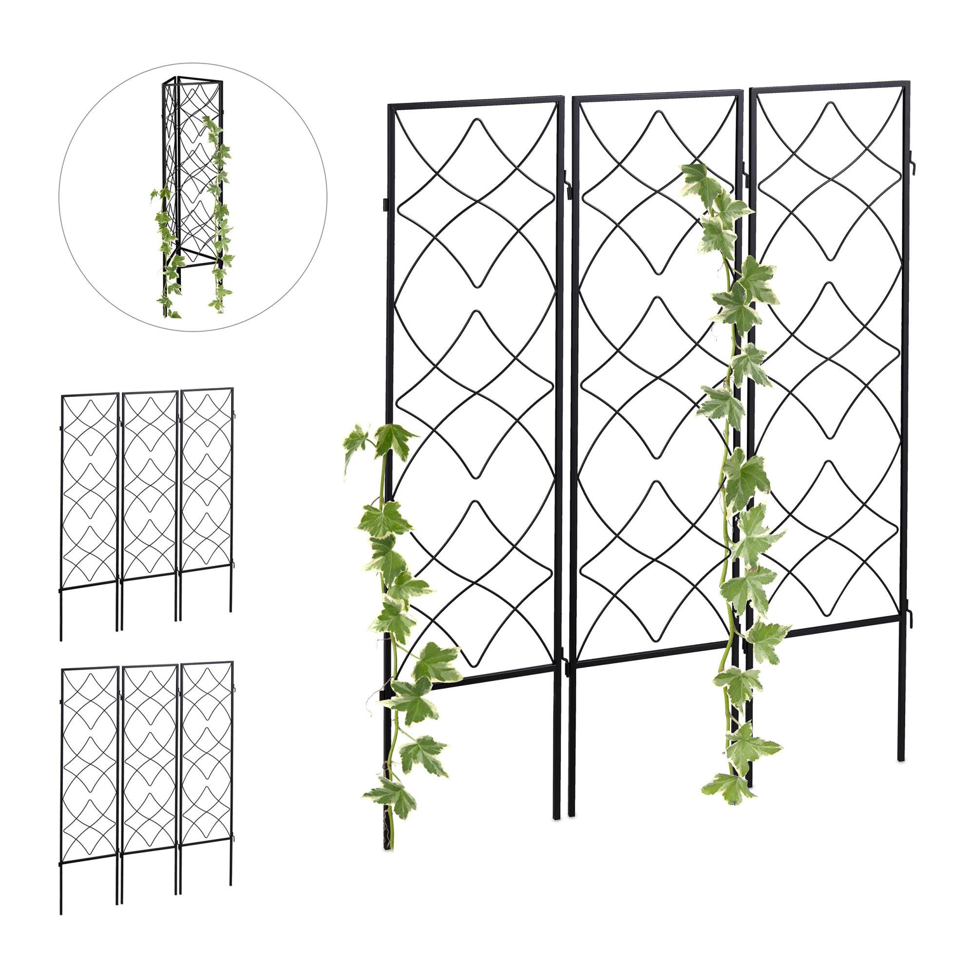 Treillis de jardin, métal, lot de 9, à planter, support pour plantes  grimpantes, 122x31 cm, jardin, noir