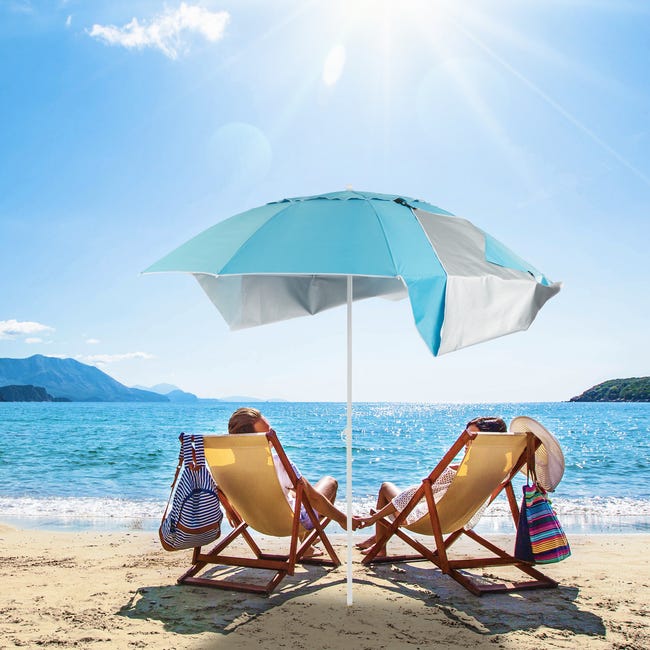 Relaxdays 10023310 Tenda da spiaggia, Ombrellone Mare con Custodia,  Protezione Solare UV 50, HxD: 210 x 180 cm, Blu