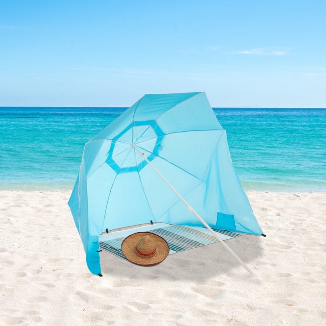 Relaxdays Tenda-Ombrellone da Spiaggia, 2 in 1 Protezione dal Sole per  Vacanze al Mare, con Custodia, HD 210x180 cm, Blu