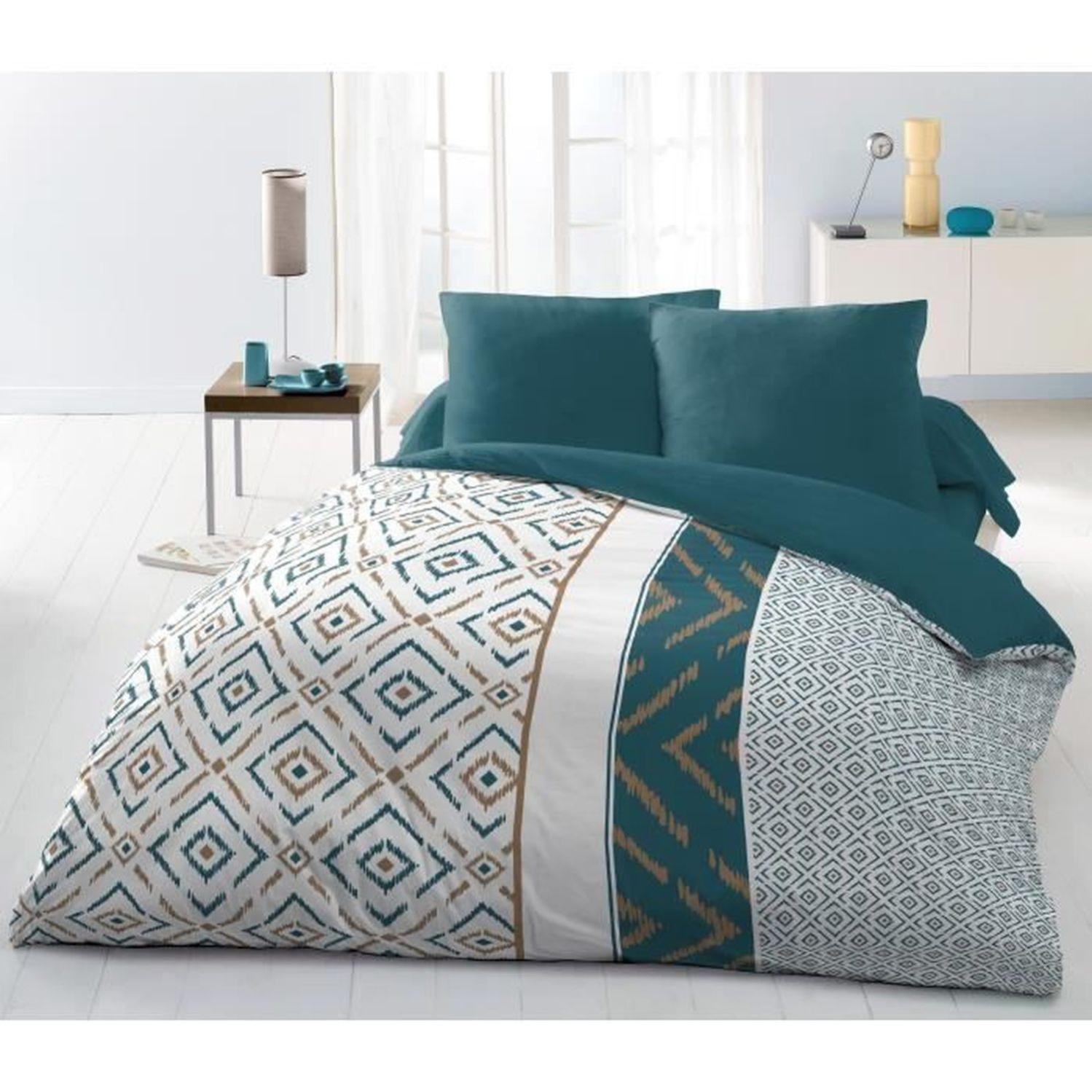 Housse De Couette Et Deux Taies Coton 240 X 220 Cm Leandre Bleu Canard 131909 Housse De Couette Et Deux Taies Coton 240 X 220 Cm Leandre Bleu Canard 131909