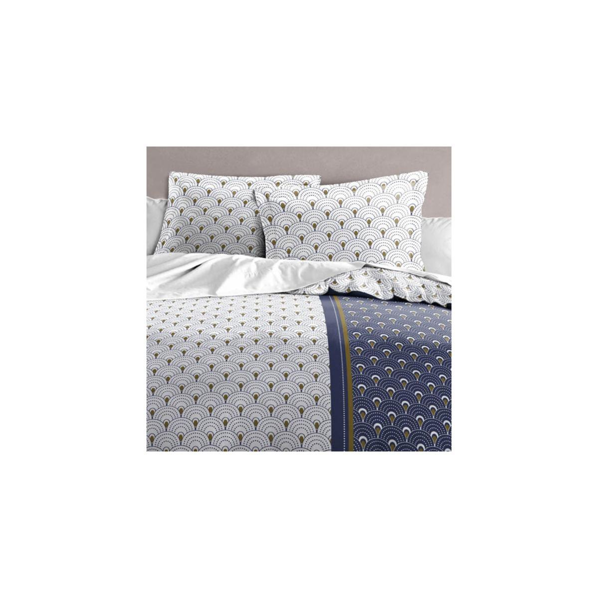 HOME LINGE PASSION Parure de couette Rainbow - 1 housse de couette 240 x 260 cm + 2 taies 65 x 65 cm - Bleu et blanc - 4