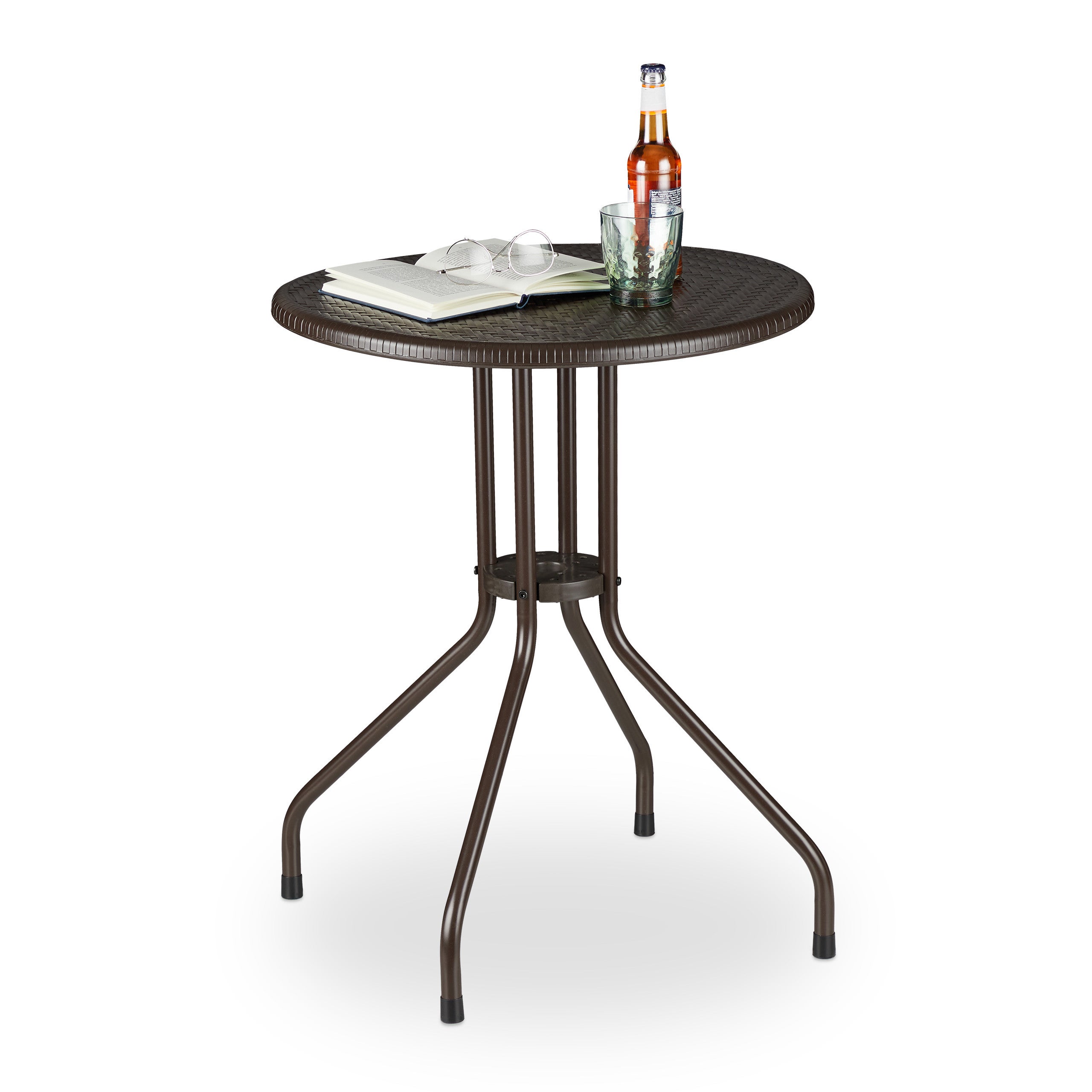 Aspetto Legno HxD: 75 x 80 cm Marrone Tavolino Rotondo da Esterno Metallo Relaxdays Tavolo da Giardino Plastica 