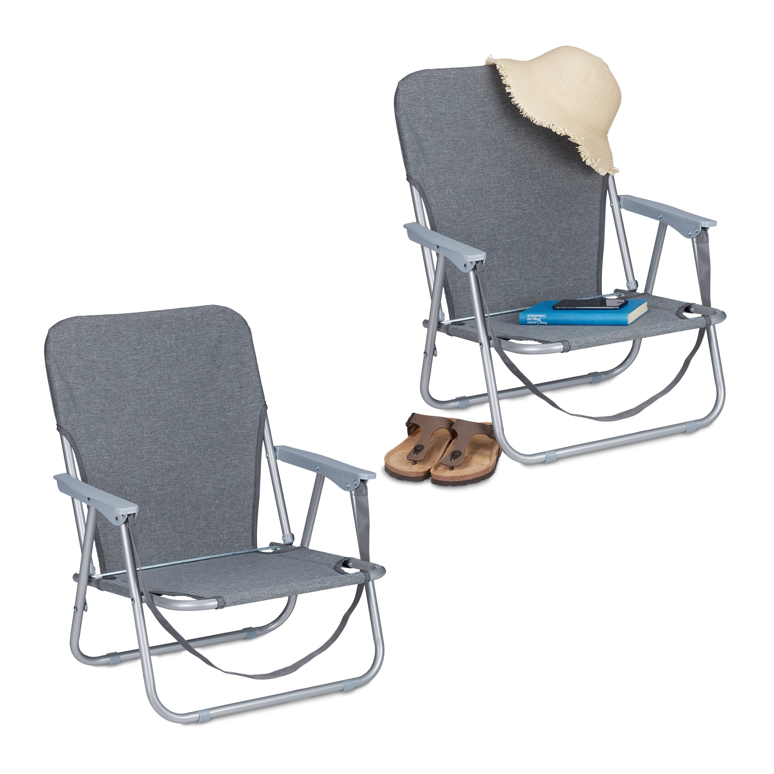 Relaxdays Set 2 pz Diversi Colori PIC-nic sedie da Campeggio Spiaggia braccioli con portaoggetti HxLxP 82x78x50 cm 