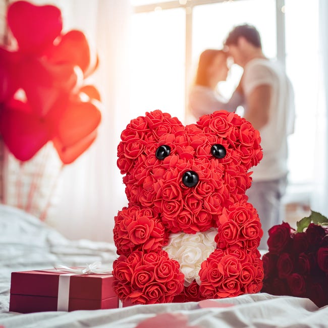 Cadeau Romantique Pour Une Fille Un Bouquet De Roses Et Un Lapin En Peluche  Ai Génératif