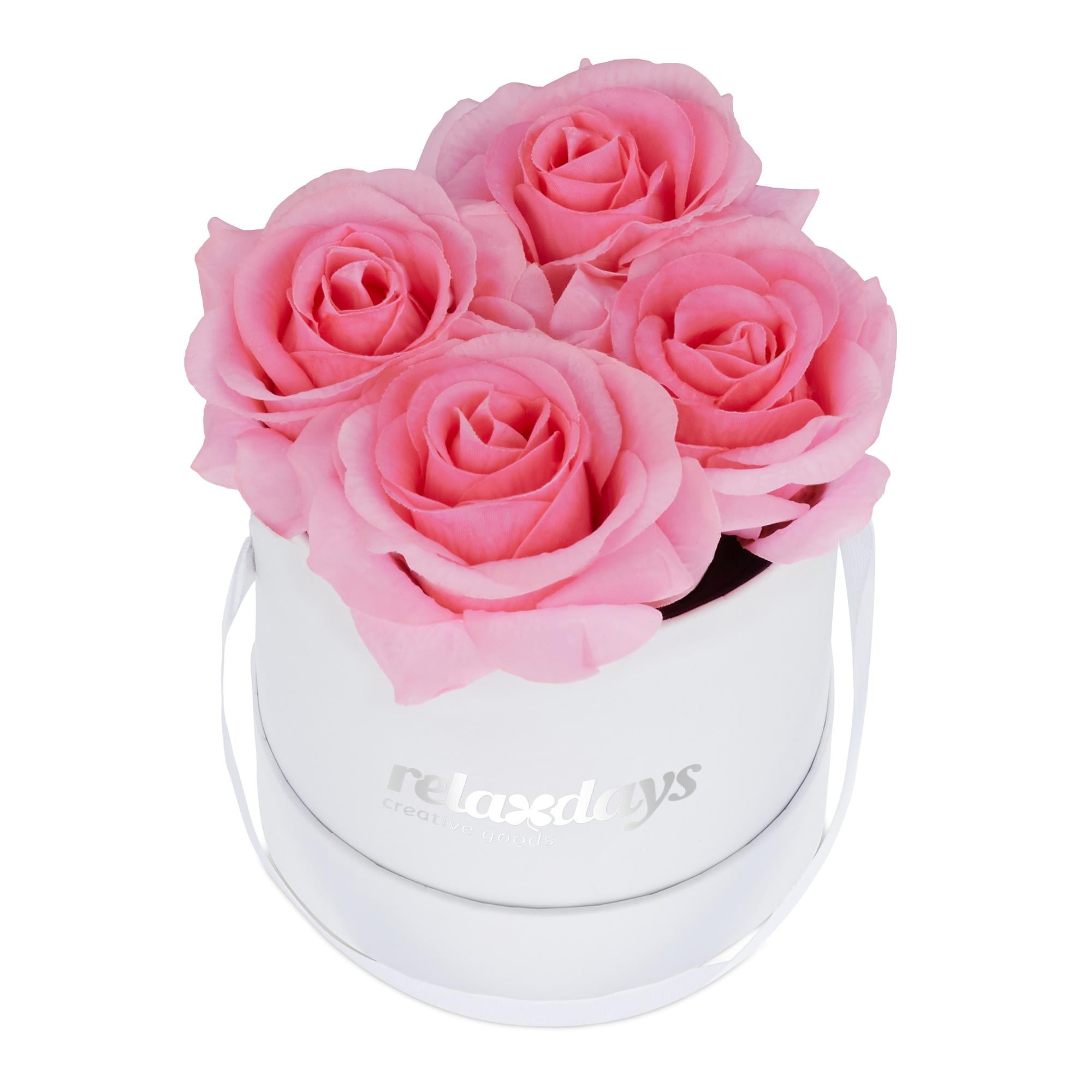 Relaxdays Boîte à roses ronde, 4 roses, Bac à roses blanc, conservable