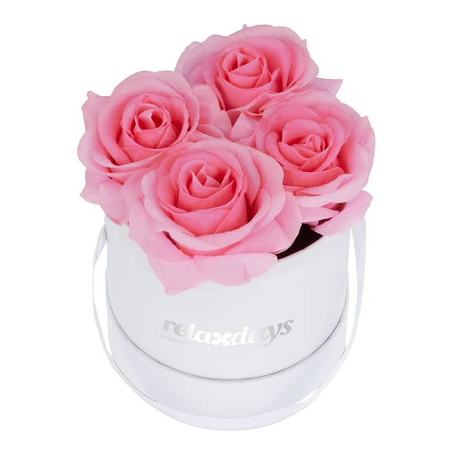 Relaxdays Boîte à roses ronde, 4 roses, Bac à roses blanc, conservable Relaxdays Boîte à roses ronde, 4 roses, Bac à roses blanc, conservable