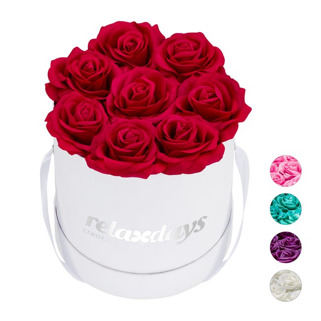 Relaxdays Boîte à roses ronde, 8 roses, Bac à roses blanc, conservable 10  ans, Idée cadeau, rouge | Leroy Merlin