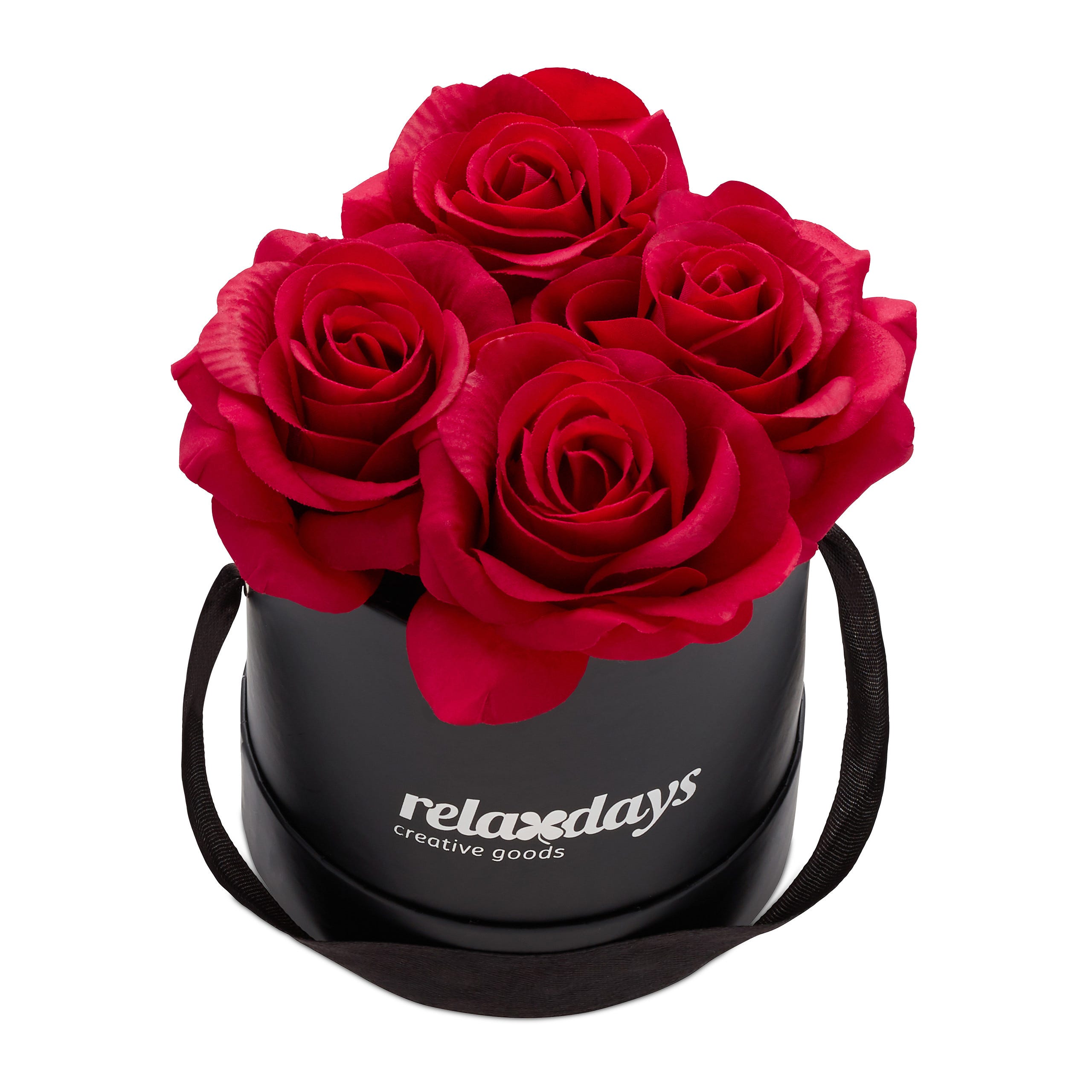 Relaxdays Boîte à roses ronde, 4 roses, Bac à roses noir, conservable 10  ans, Idée cadeau, rose