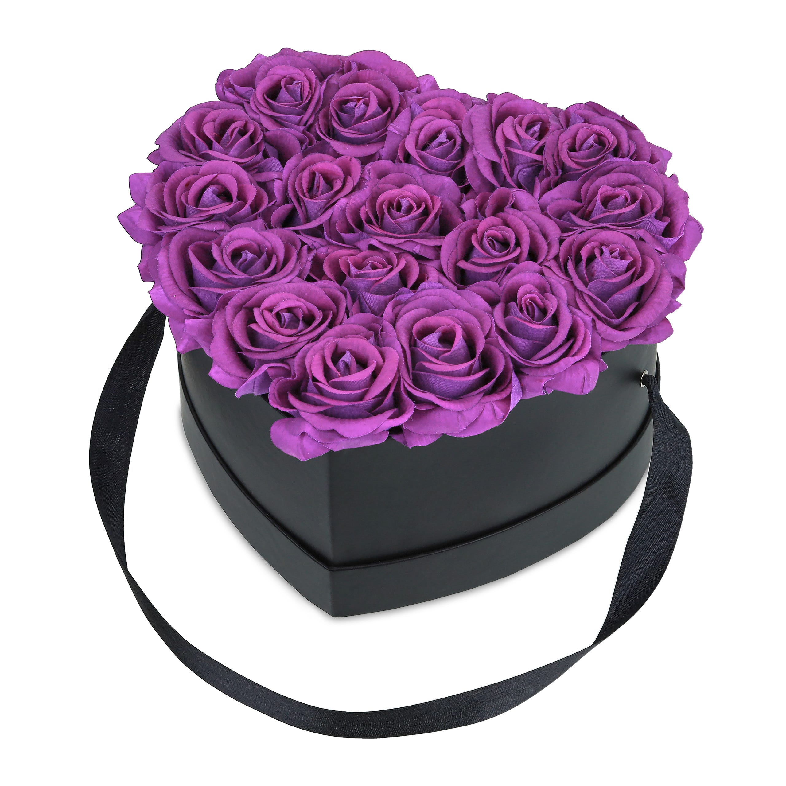 Relaxdays Boîte à roses, 18 roses, Bac à roses noir, forme en cœur,  conservable 10 ans, violette