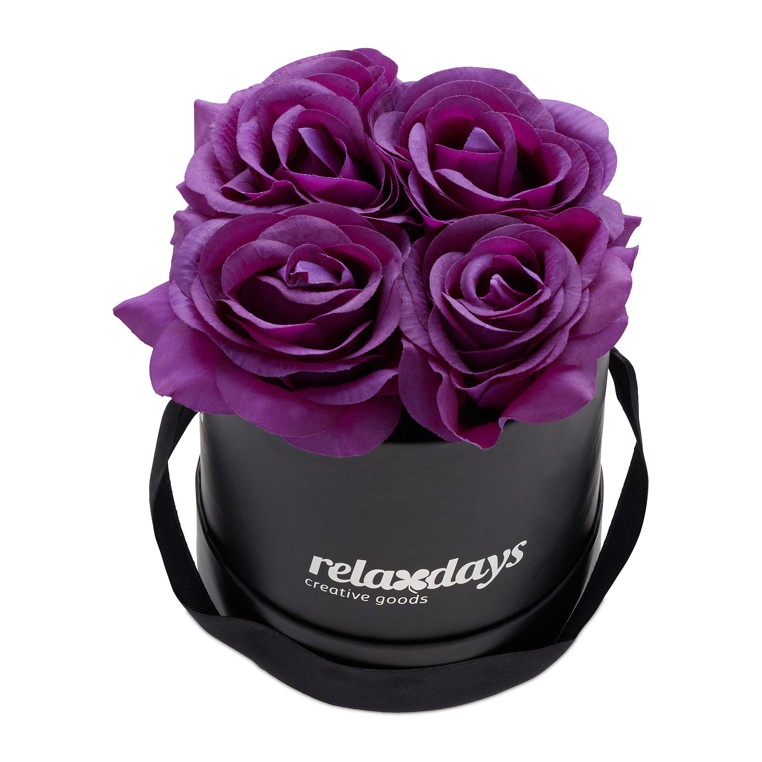Relaxdays Boîte à roses ronde, 4 roses, Bac à roses noir, conservable 10  ans, Idée cadeau, violet