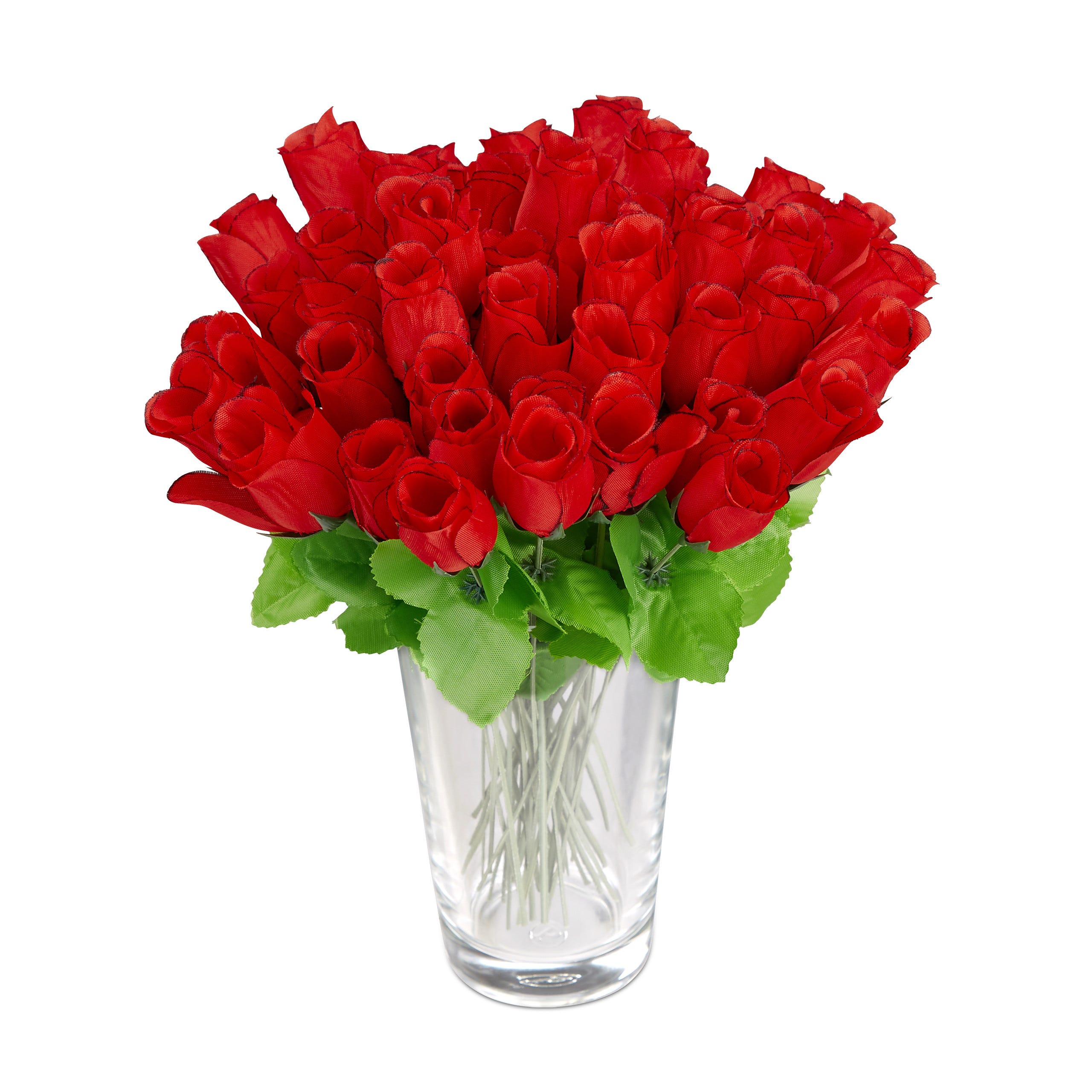 Bouquet di Rose, 48 , Fiori Finti, Decorazione, Mazzo con Gambo e Foglie,  Boccioli Rossi, H: 26 cm, rosso