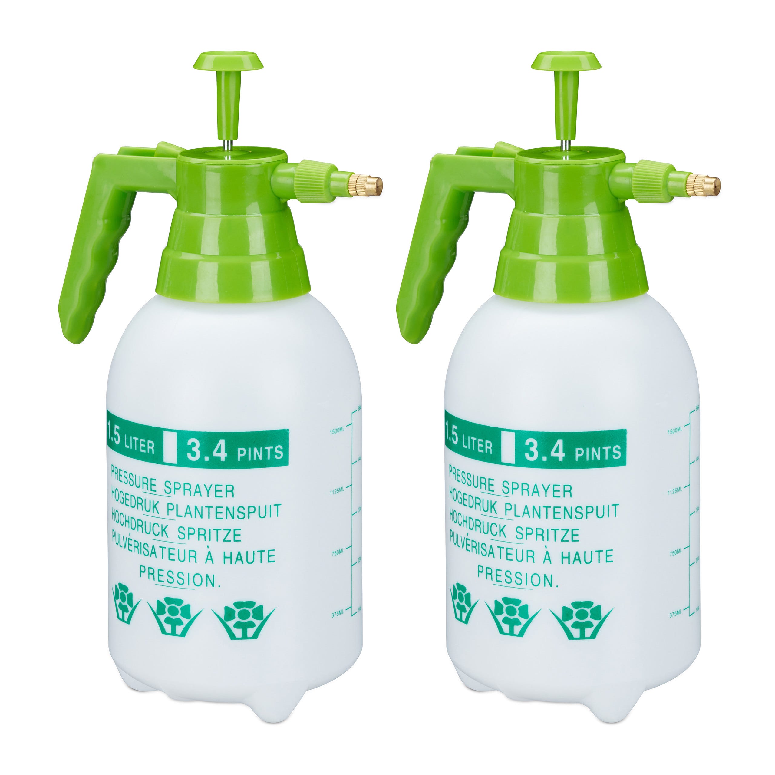2x Pulvérisateur 1,5 litre buse réglable en laiton pour plantes jardin  produits ménagers PE, blanc/vert