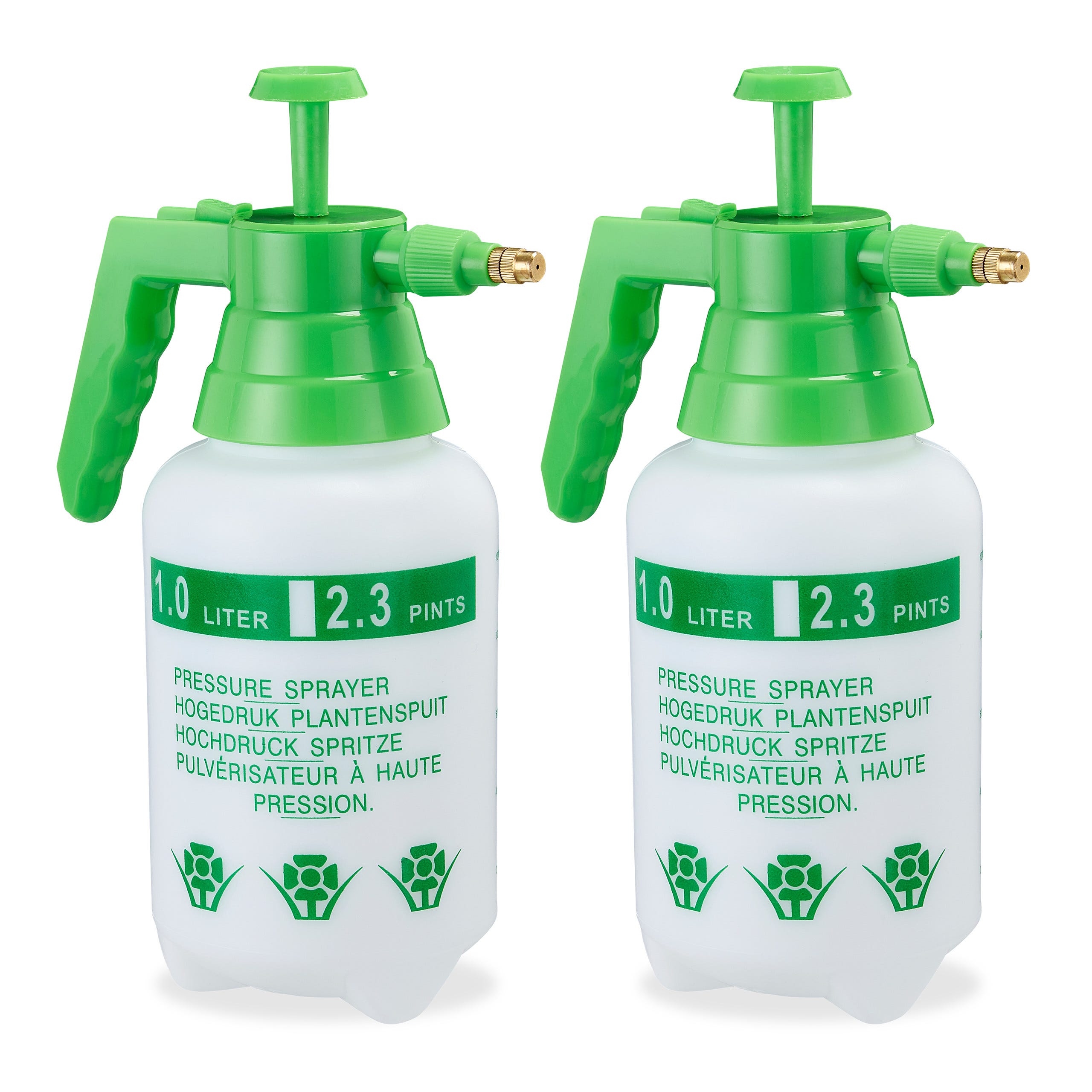2x Spruzzatore a Pressione, Nebulizzatore, Valvola Regolabile in Ottone,  Manometro Bottiglia Pesticidi 1 L, Verde
