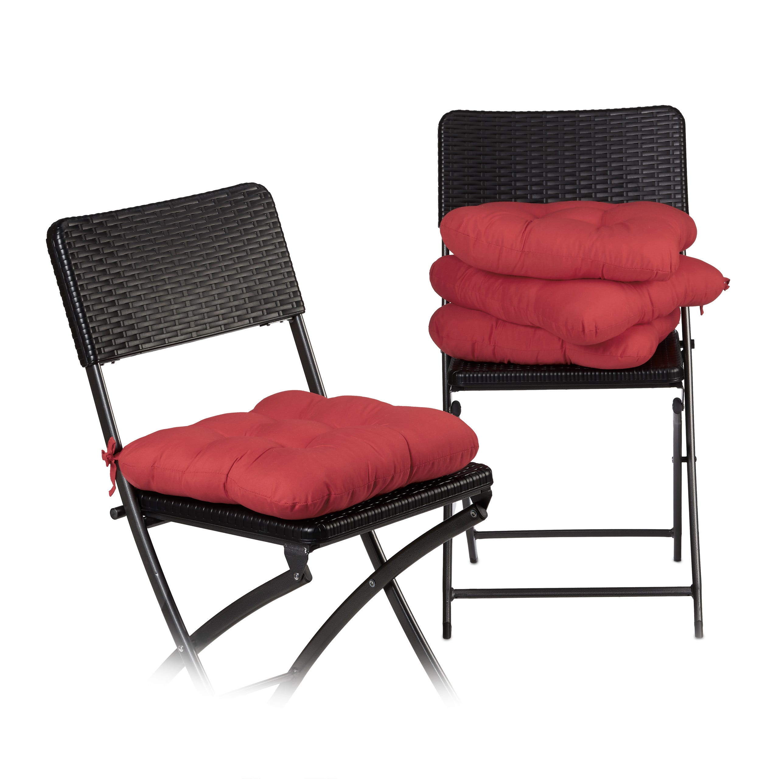 Relaxdays Coussin de chaise lot de 4 lavable 10 cm épaisseur doux moelleux  pour siège de jardin à nouer 40 x 40 cm polyester, rouge