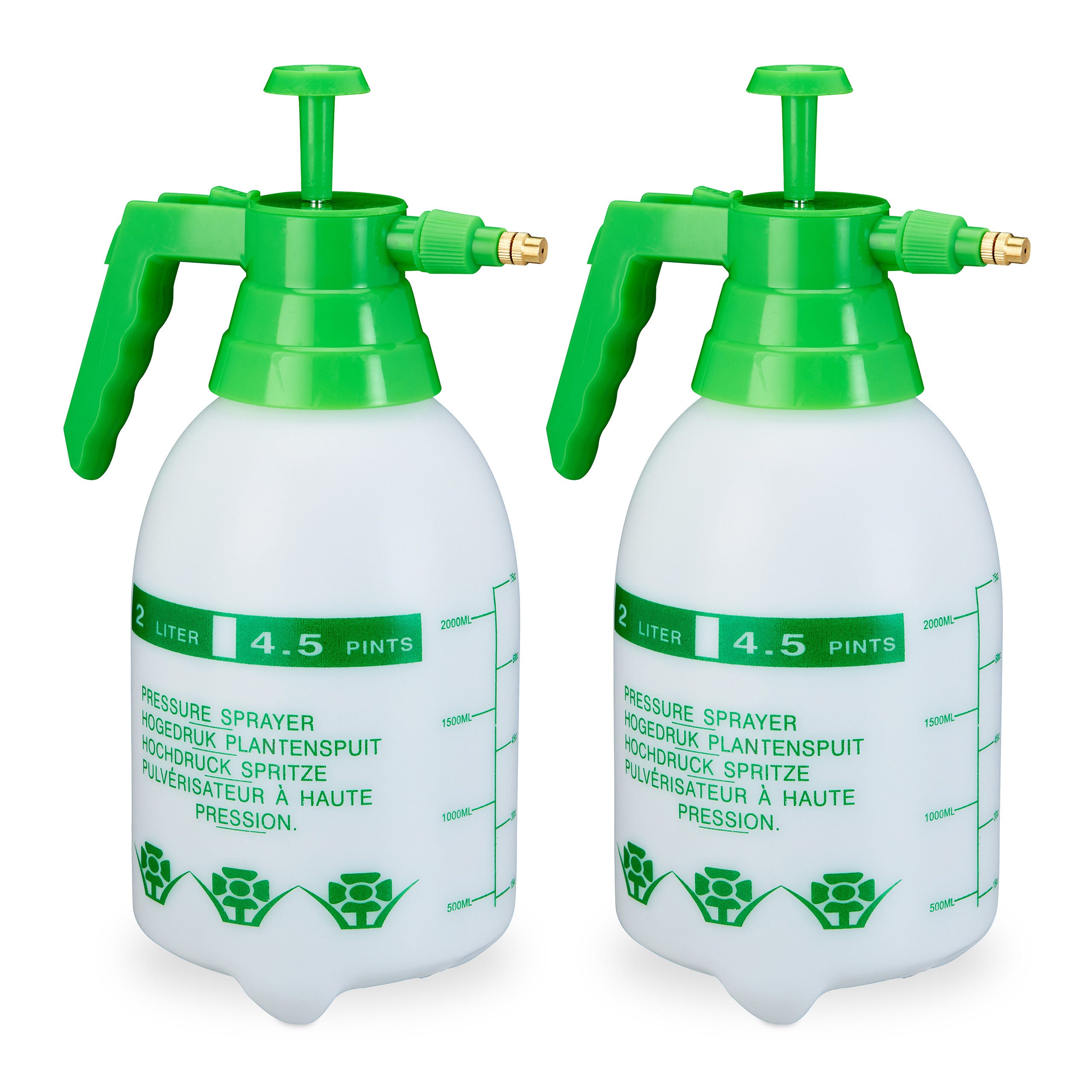 2x Spruzzatore a Pressione, Nebulizzatore, Valvola Regolabile in Ottone,  Manometro Bottiglia Pesticidi 2 L, Verde