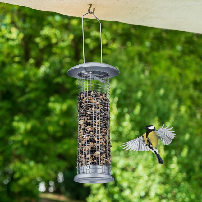 Mangeoire extérieur à suspendre pour oiseaux sauvages pour jardin balcon  distributeur de graines «325 cabane marron-vert»