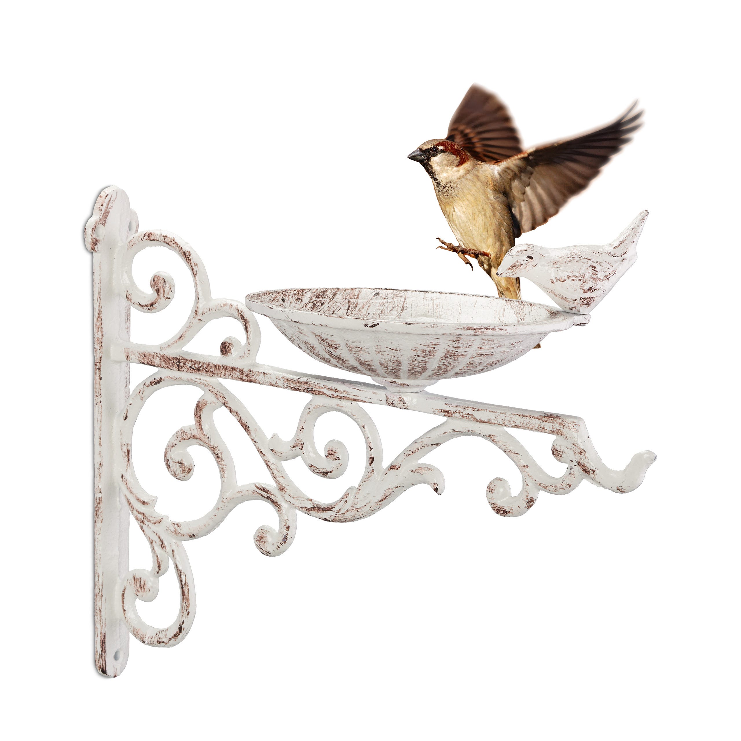 Abreuvoir et mangeoire à oiseaux décoratif en fonte avec piquet