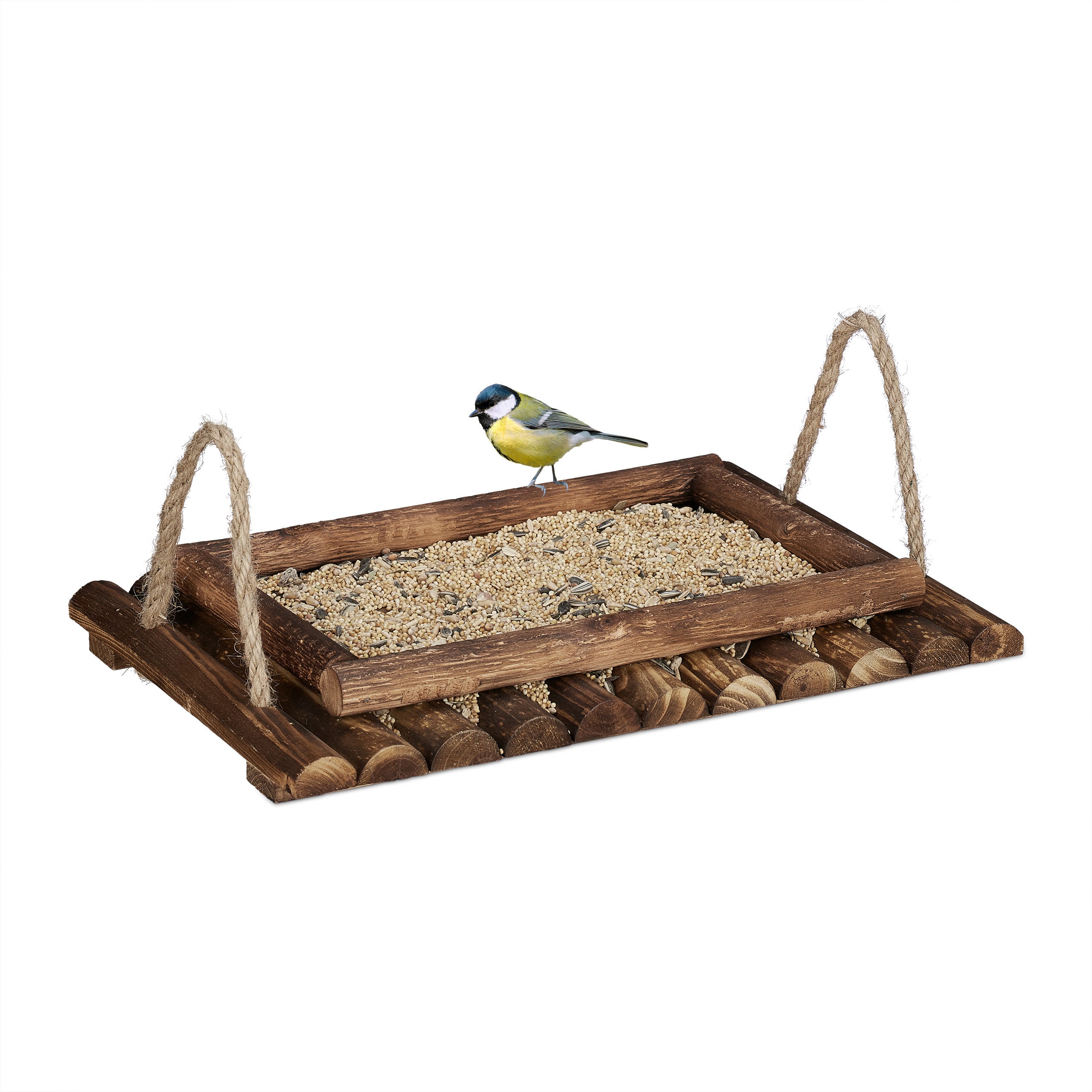 Relaxdays mangeoire à oiseaux en bois, à suspendre, Abris pour