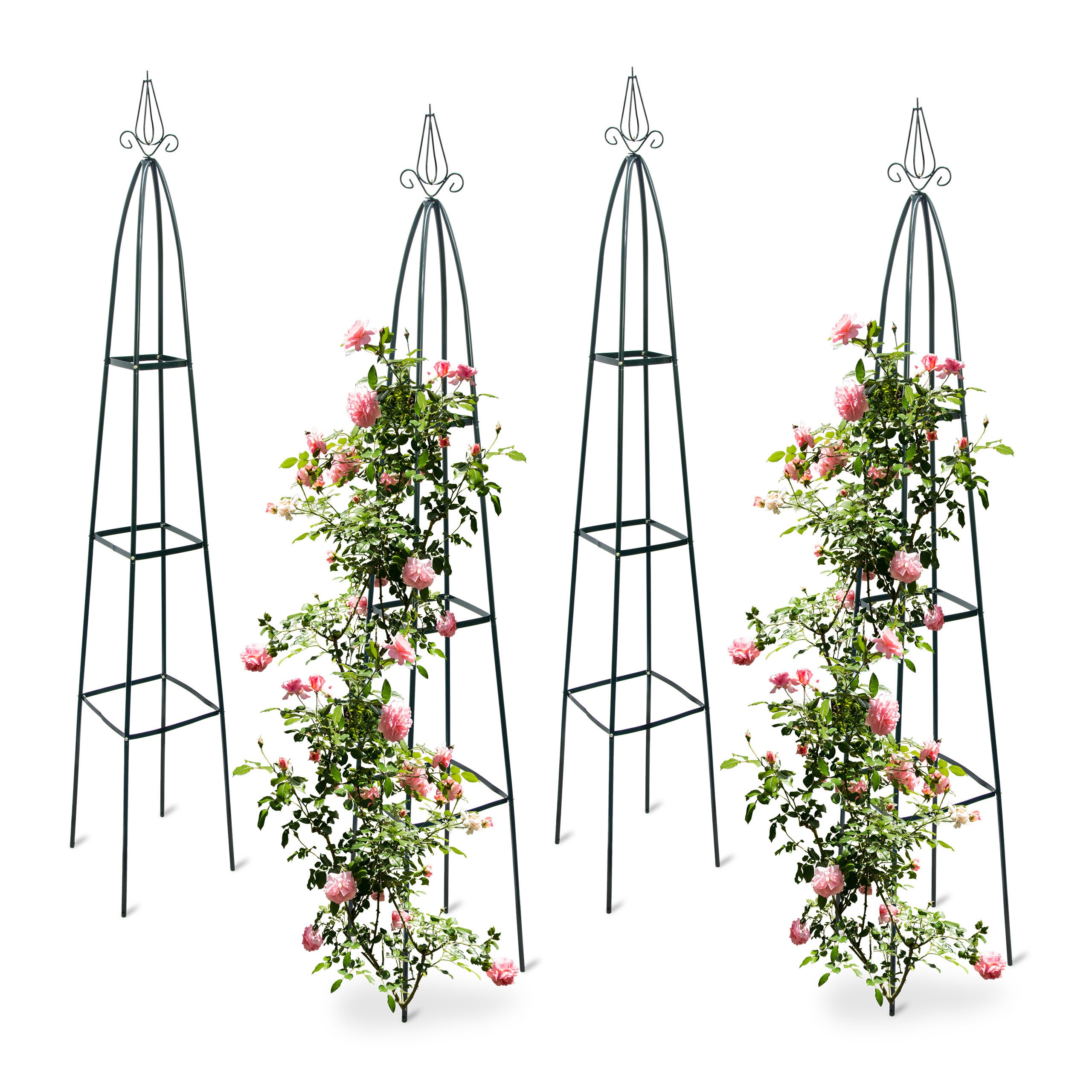 Relaxdays Obélisque de jardin en métal, 190 cm, pour roses et plantes  grimpantes, tuteur non fixe jardin, vert