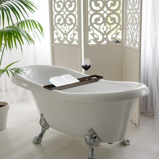 Relaxdays Pont de baignoire bambou, 70cm de large, tablette de salle de  bain à suspendre, tablette à accessoires, marron