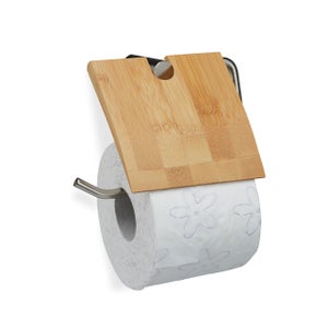 Dérouleur à papier toilette multifonctions en bambou - 9.7 x 18 x 7.5 cm -  Marron, noir