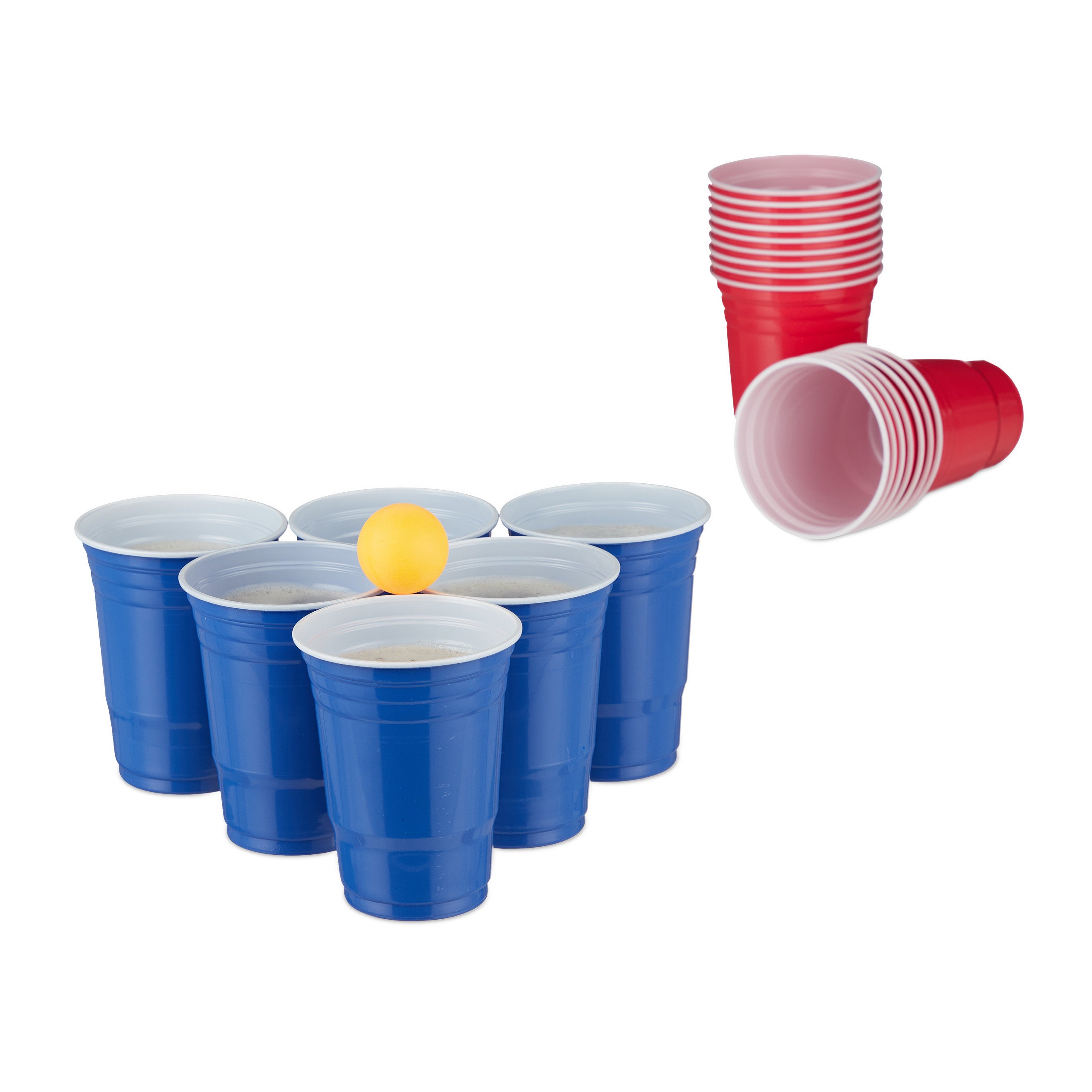 100 tazze + 10 palline Set di 50/100 bicchieri in plastica con palline americane blu e rosso 100 bicchieri + 10 palline Bierpong Beerpong 