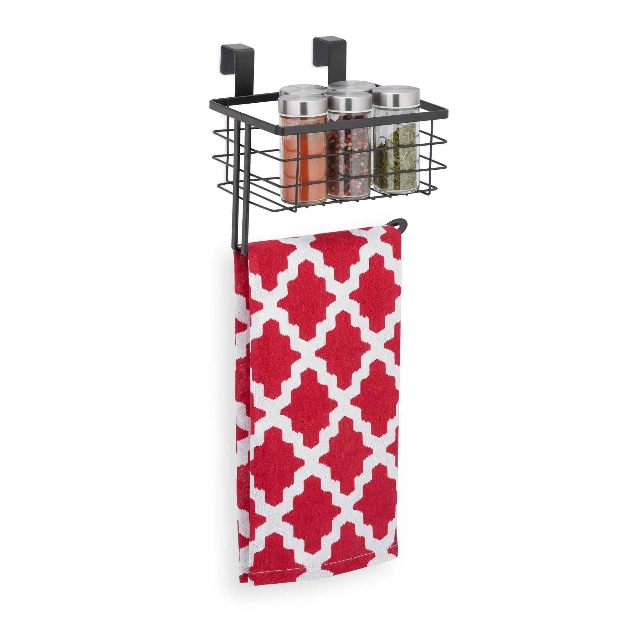 Relaxdays Panier Suspendu Avec Porte Rouleau De Cuisine, Rangement, Cuisine Et Bain, Fil De Fer HlP 18 X 31 X 17 Cm - Maison