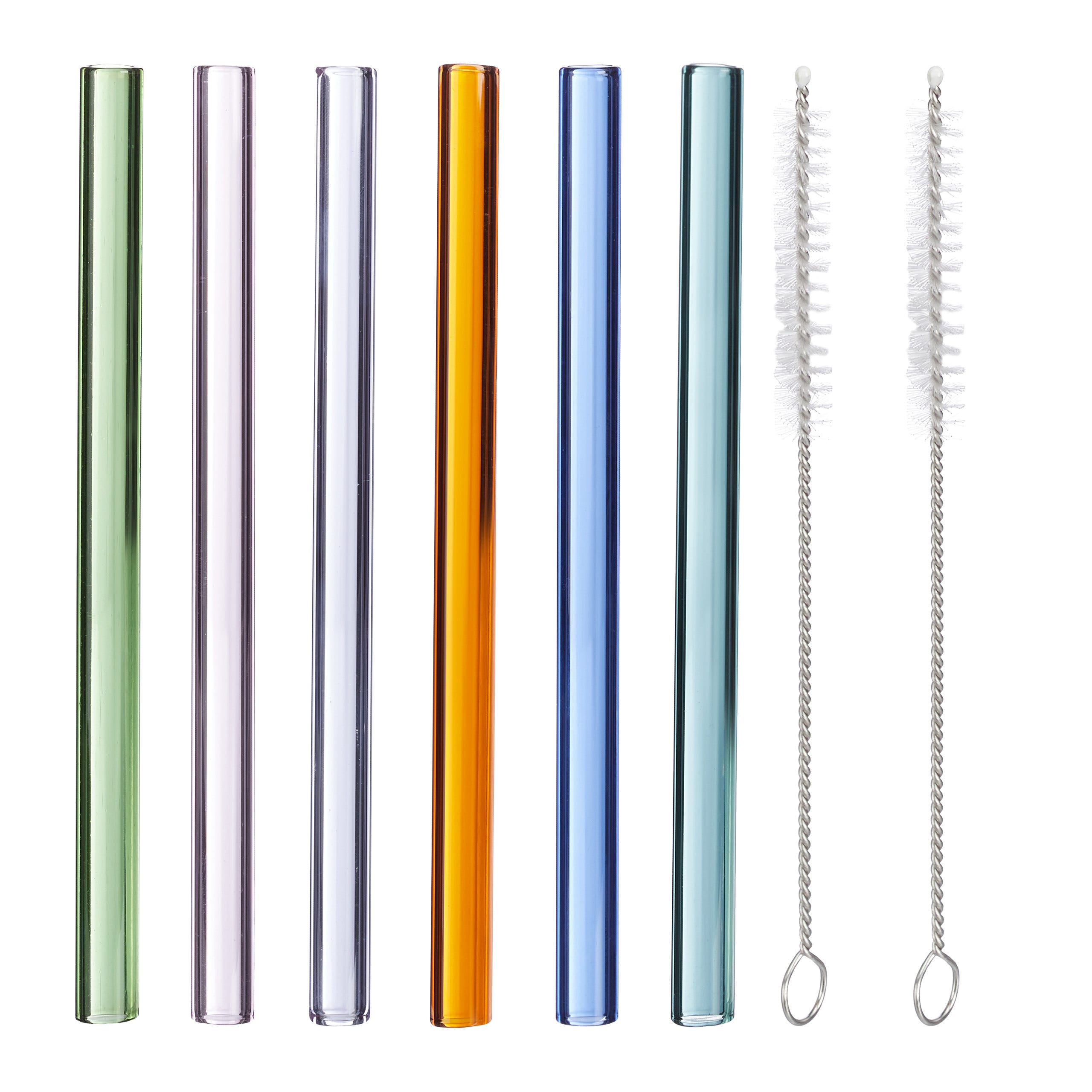 6x Cannucce Riutilizzabili in Vetro, Reusable Straws, Spazzola per Pulizia,  15 cm, Diametro: 10 mm, Colorate