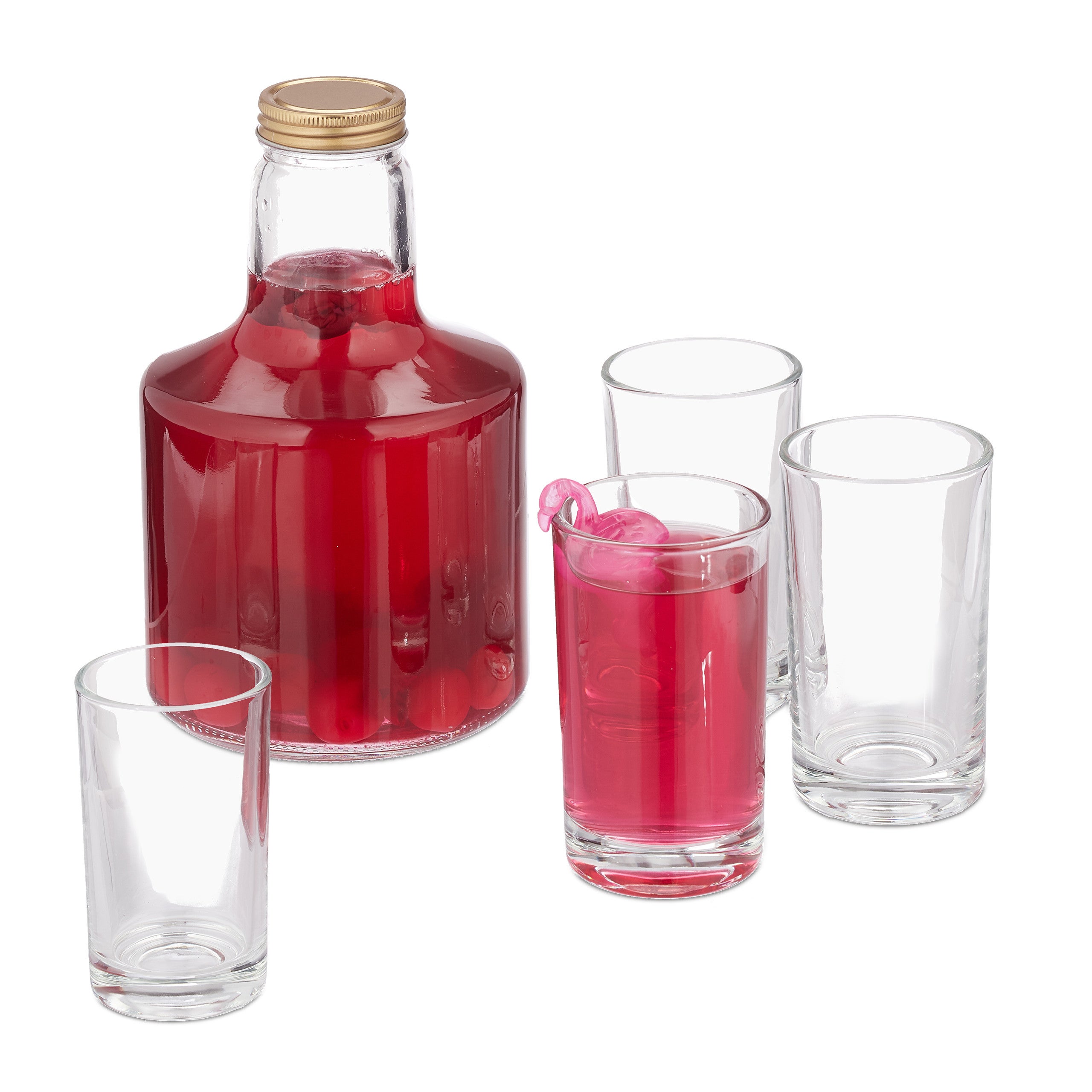 Relaxdays Set Caraffa con 4 Bicchieri, Bottiglia in Vetro con Tappo, 1  Litro, 200 ml, Brocca con Calici, Trasparente