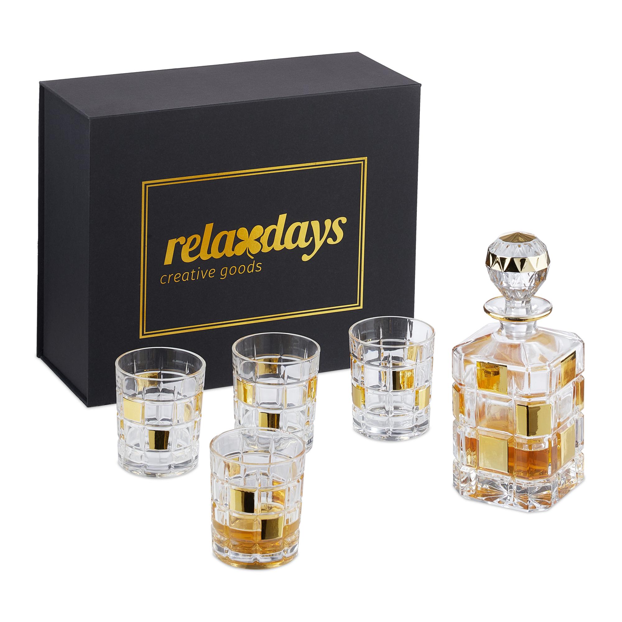Relaxdays Set 4 Verres à Whisky 345ml Avec Carafe 0,7L - Coffret Cadeau Élégant Pour Spiritueux