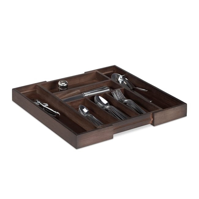 Relaxdays Portaposate Da Cassetto In Bambù, Regolabile, 7 Scomparti Utensili Da Cucina 5 5 X 31 5 48 5 X 37 Cm Nero 84663942