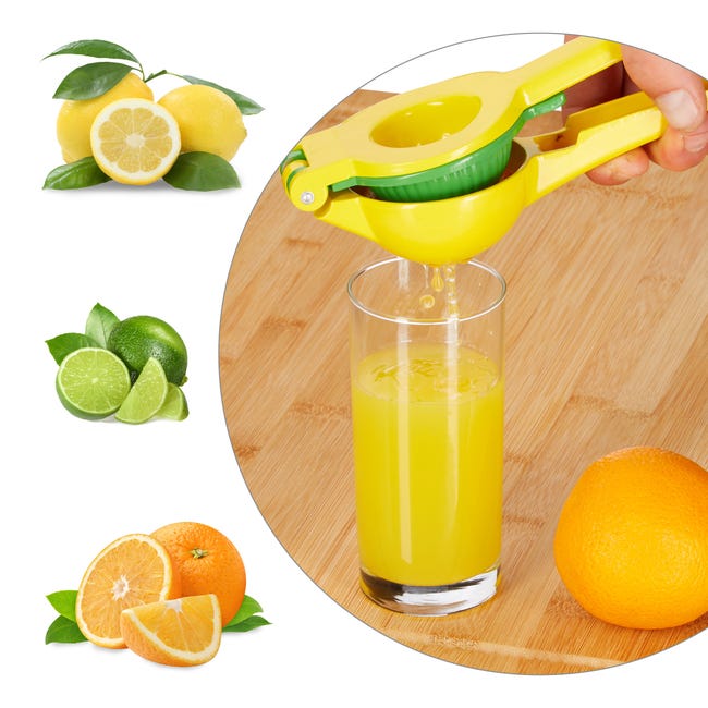 Presse citron manuel, lot de 2, presse agrumes 2 en 1 pour citron et citron  vert, Bar HxlxP: 5,5 x 7,5 x 22 cm, jaune