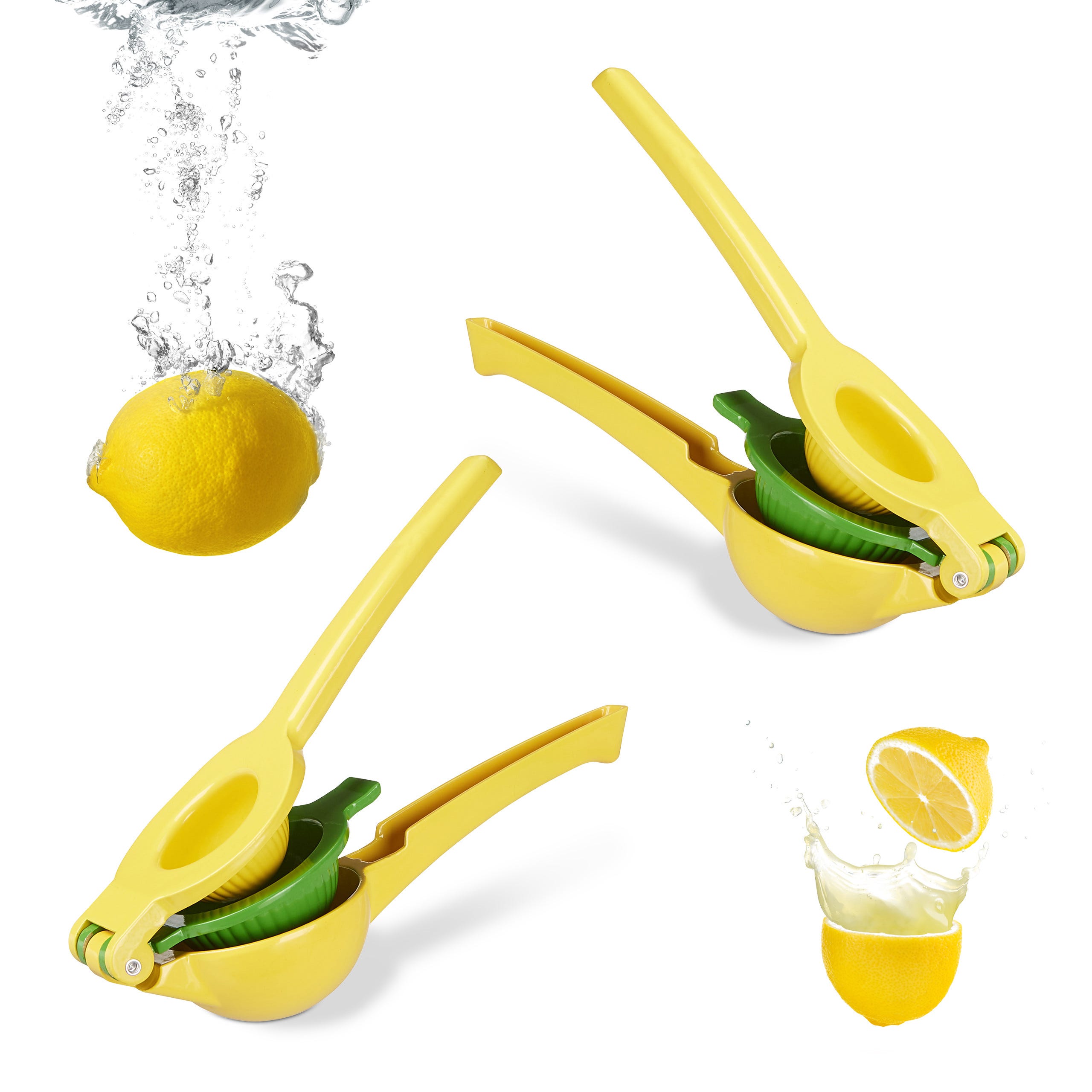 Presse citron manuel, lot de 2, presse agrumes 2 en 1 pour citron et citron  vert, Bar HxlxP: 5,5 x 7,5 x 22 cm, jaune