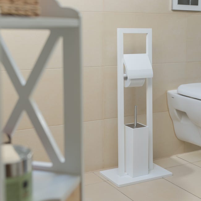 Ensemble de toilette sur pied en bambou, avec porte-papier toilette et porte-brosse