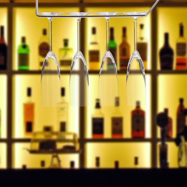 Relaxdays Porta Calici per 4 Bicchieri, Effetto Acciaio Inox, per Bar &  Cucina, Binari da Parete, 33,5, Argento