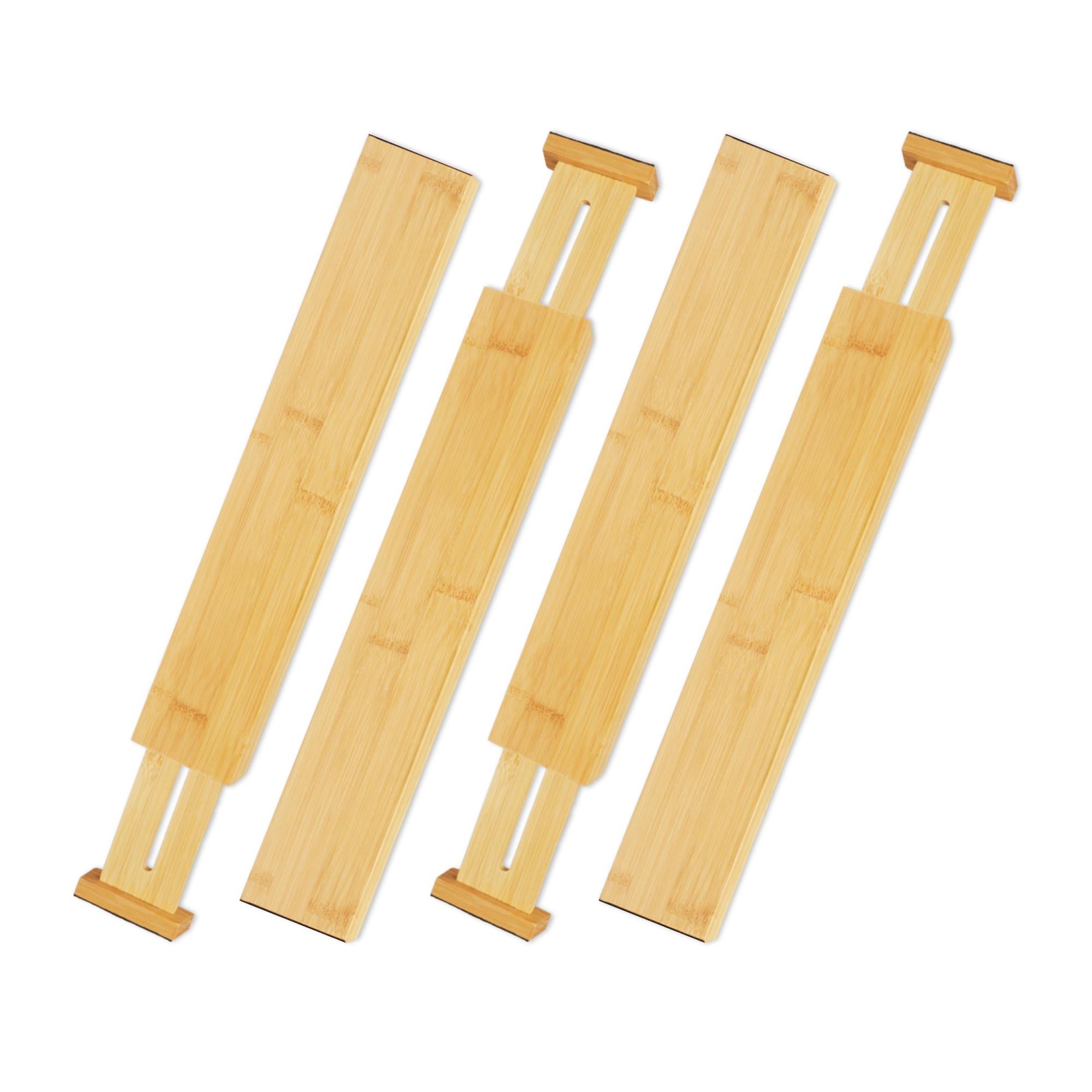 Relaxdays Set 4 Divisori Regolabili Per Cassetti In Bambù - Organizer Cucina E Ufficio (46-56 Cm)