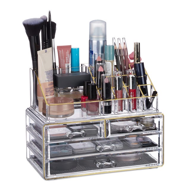 mDesign grande boite maquillage en plastique avec 3 compartiments – boite  de rangement maquillage pour cosmétiques – organisateur maquillage de forme  rectangulaire – transparent/argenté : : Cuisine et Maison
