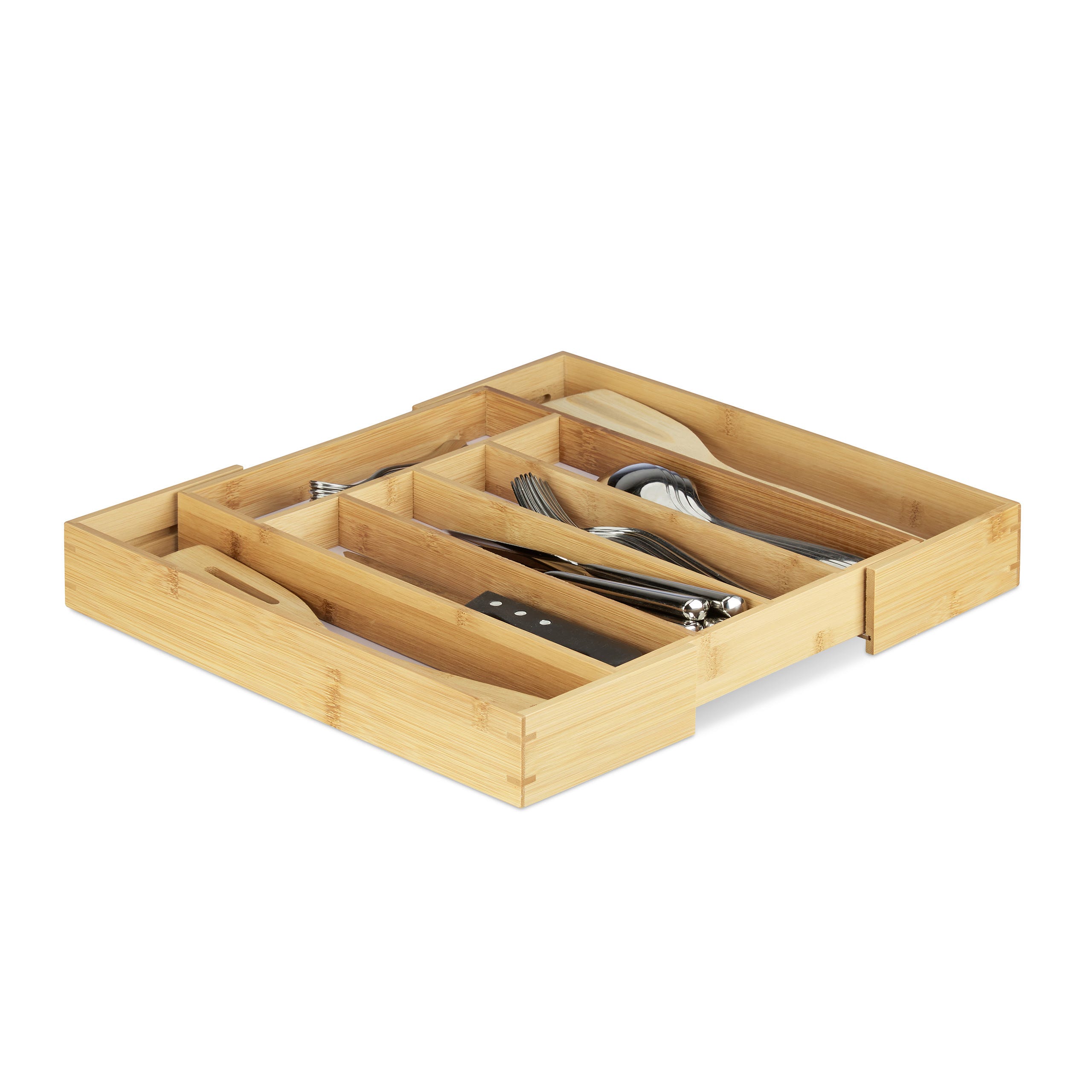 Portaposate cassetto organizer 7 scomparti posate bambù HLP 4 x 44 x 30,5cm  nero