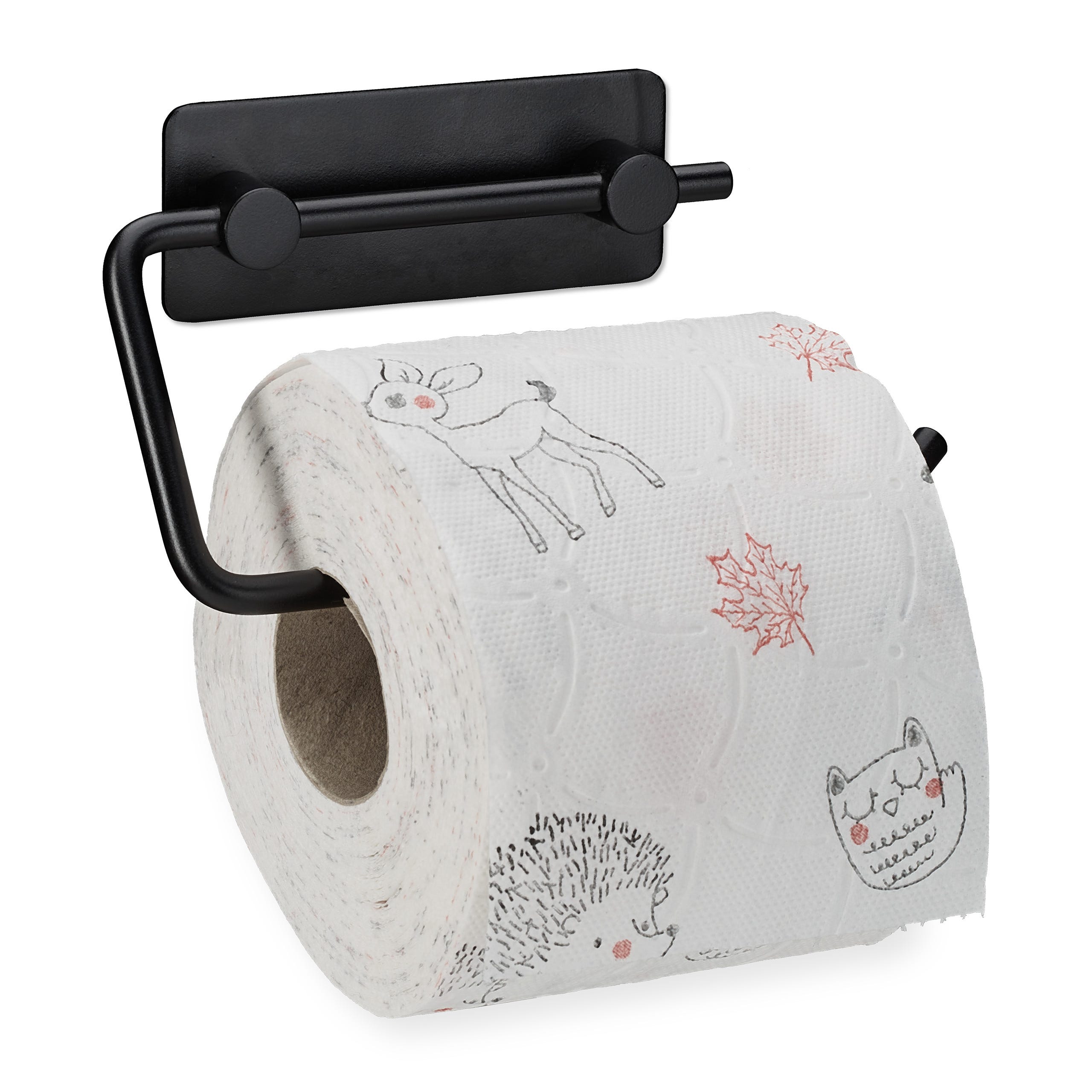 Relaxdays Porte-papier toilette sans perçage, en inox 430, distributeur  autocollant, montage mural, support, noir mat